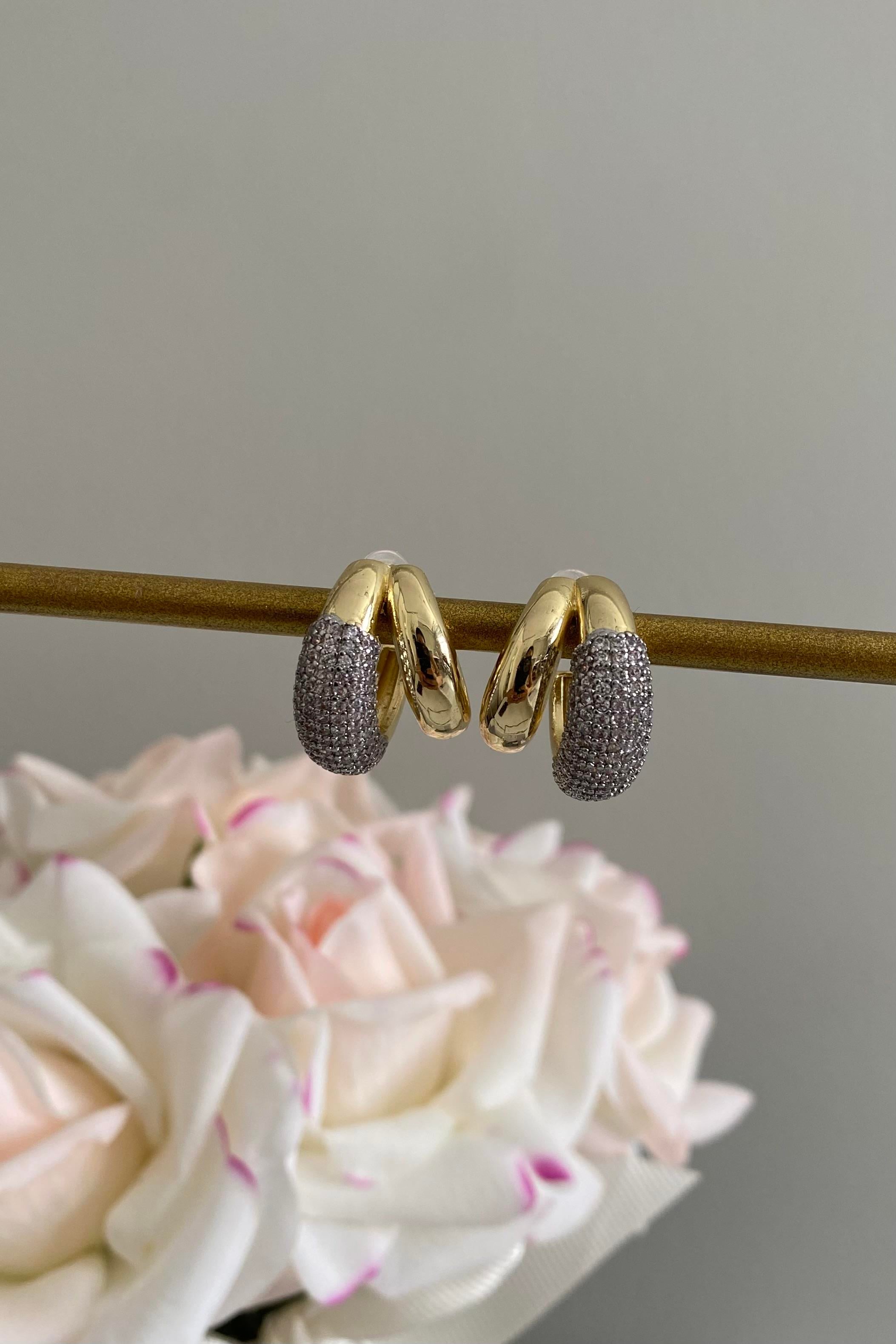 İKİLİ YARIM ZİRKON TAŞLI KÜPE