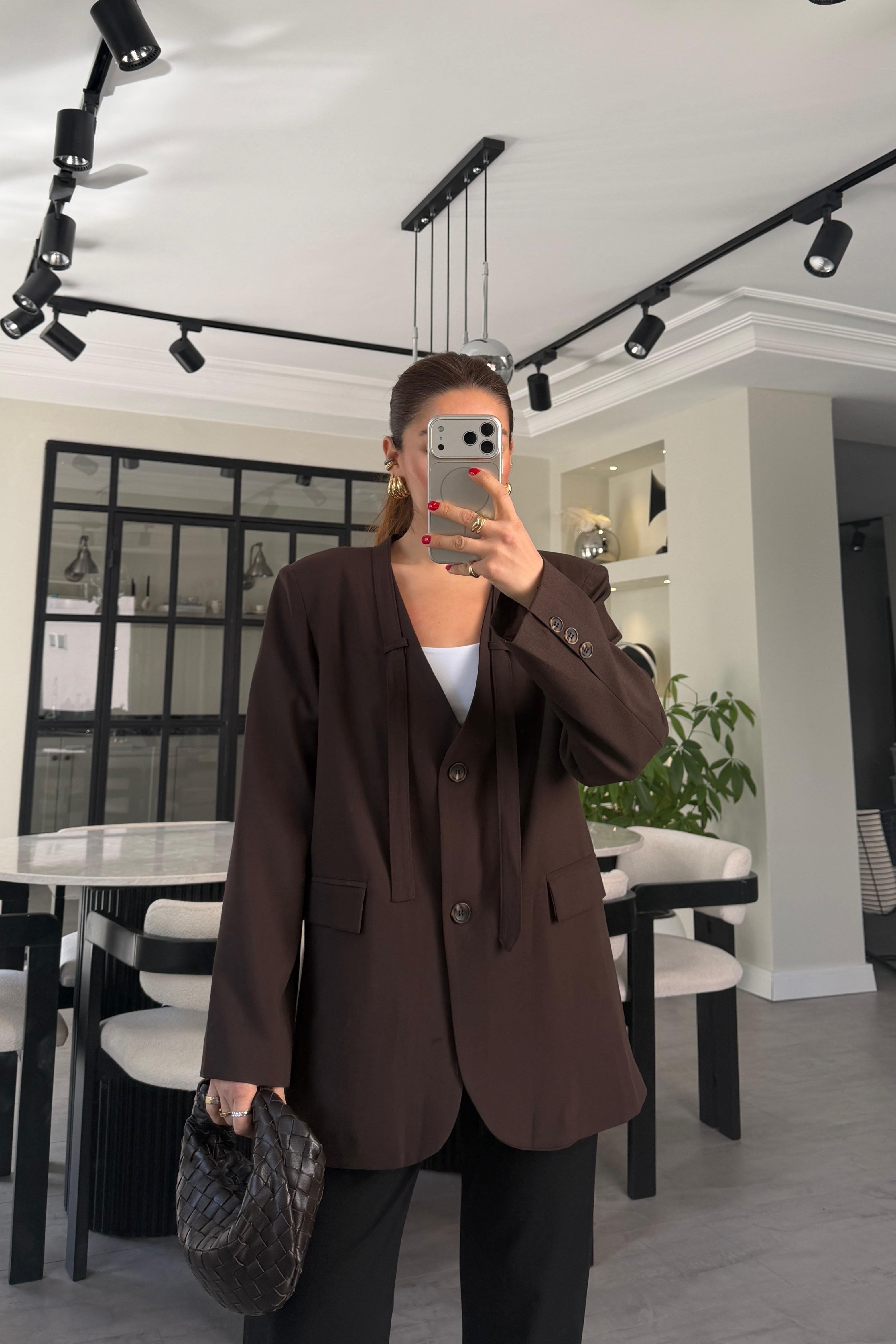 YAKASI FULARLI OVERSIZE BLAZER CEKET/2092