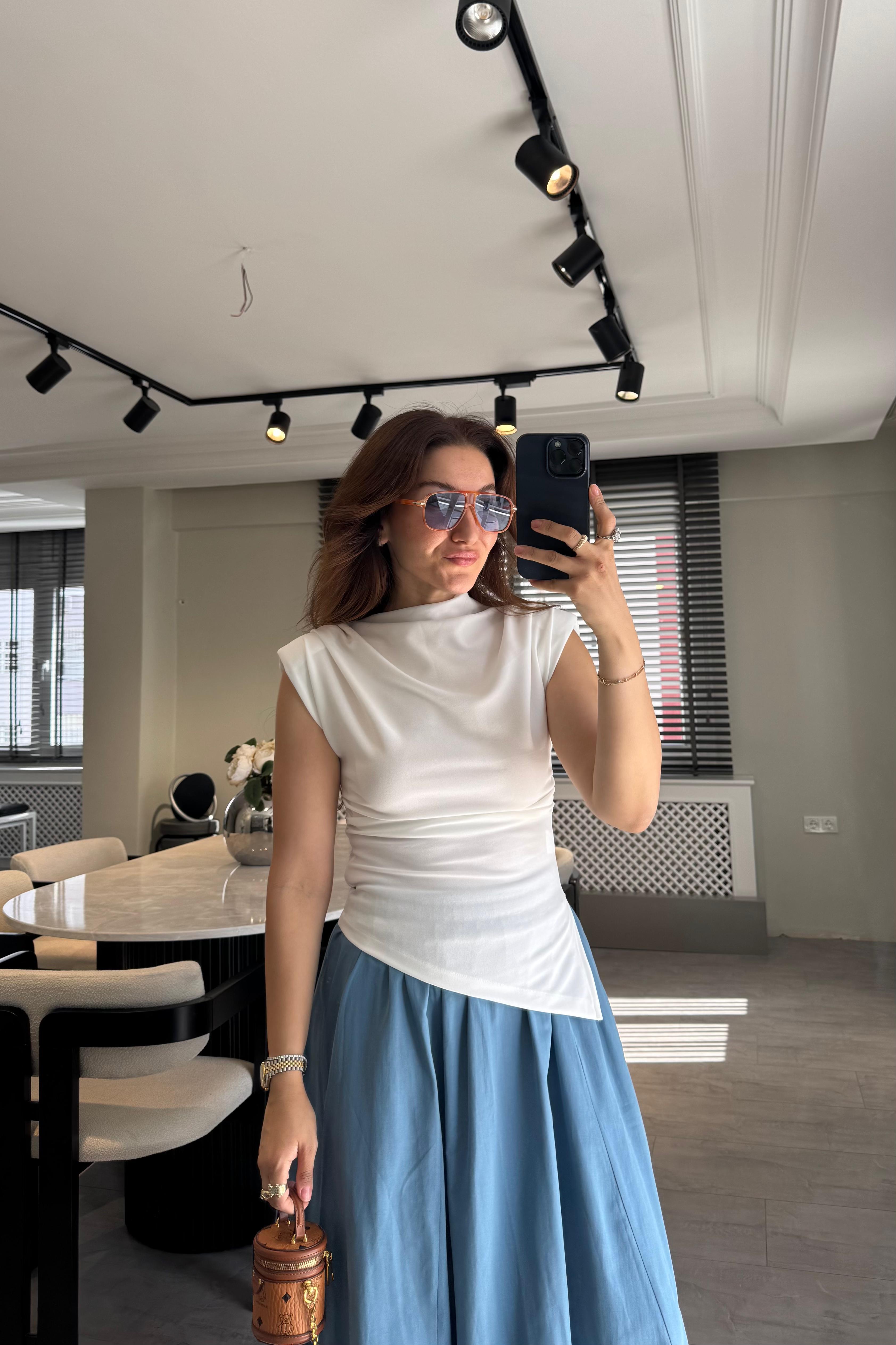 DRAPELİ VATKALI BLUZ/0683