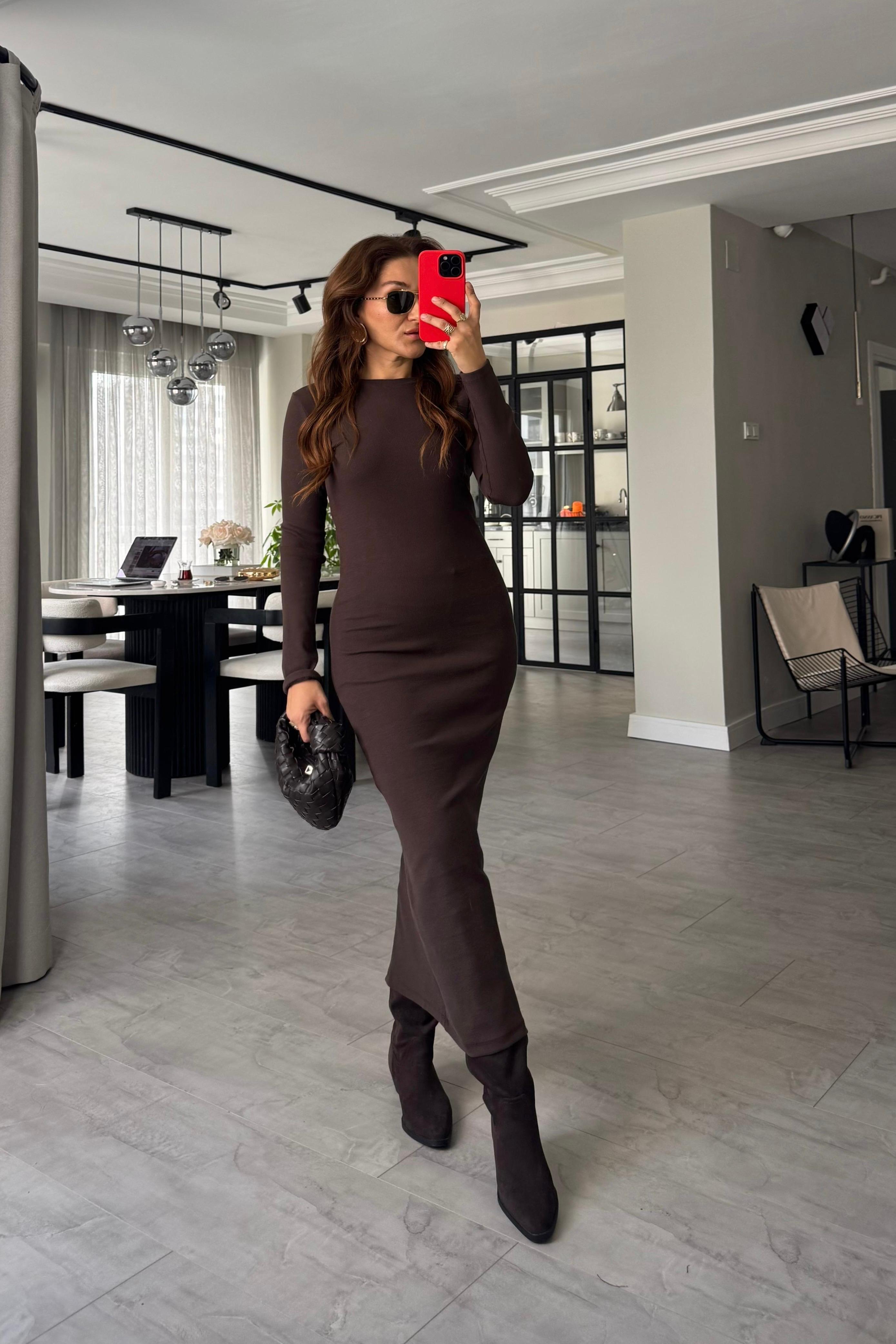 FİTİLLİ UZUNKOL MAKSİ BOY ELBİSE / 10977