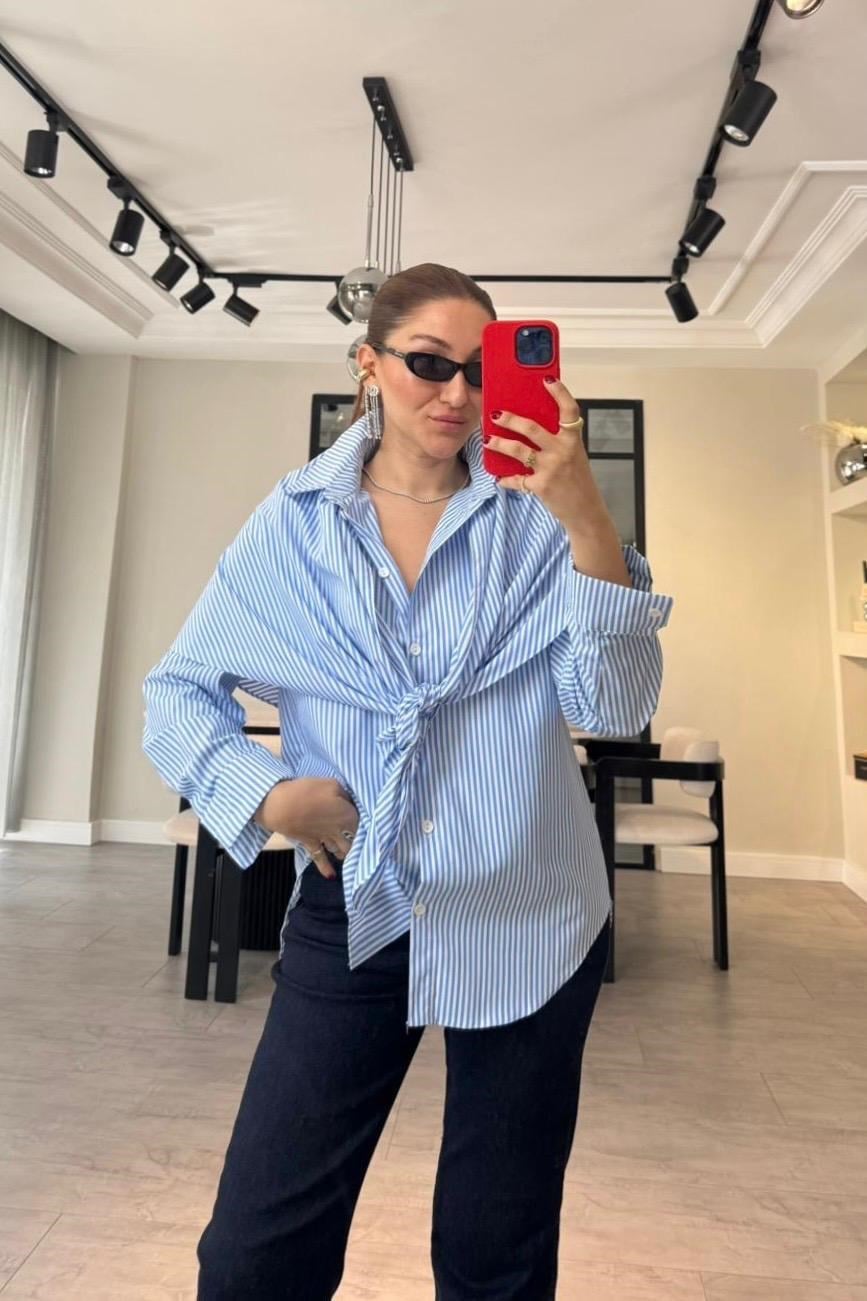 FULARLI ÇİZGİLİ GÖMLEK/7814