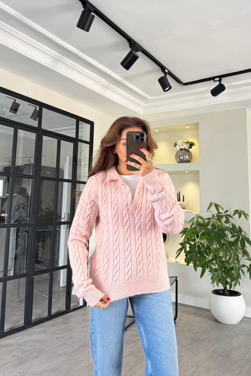 POLO YAKA SAÇ ÖRGÜLÜ KAZAK/10145