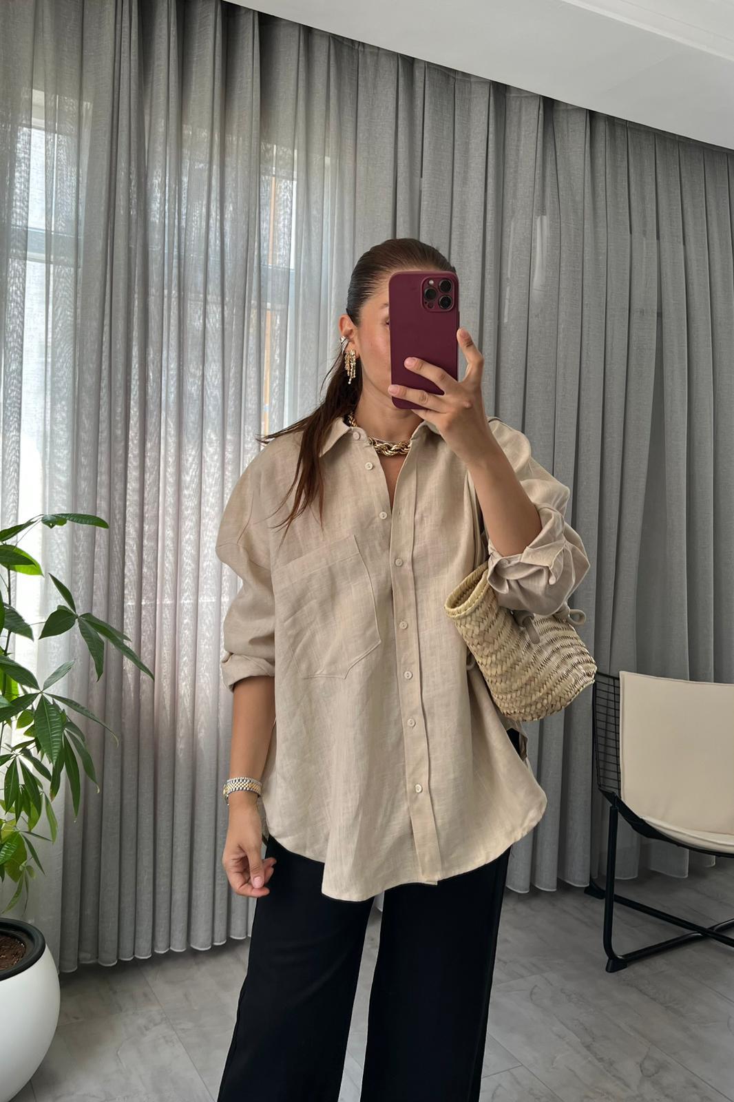 HAM KETEN OVERSİZE GÖMLEK /103201