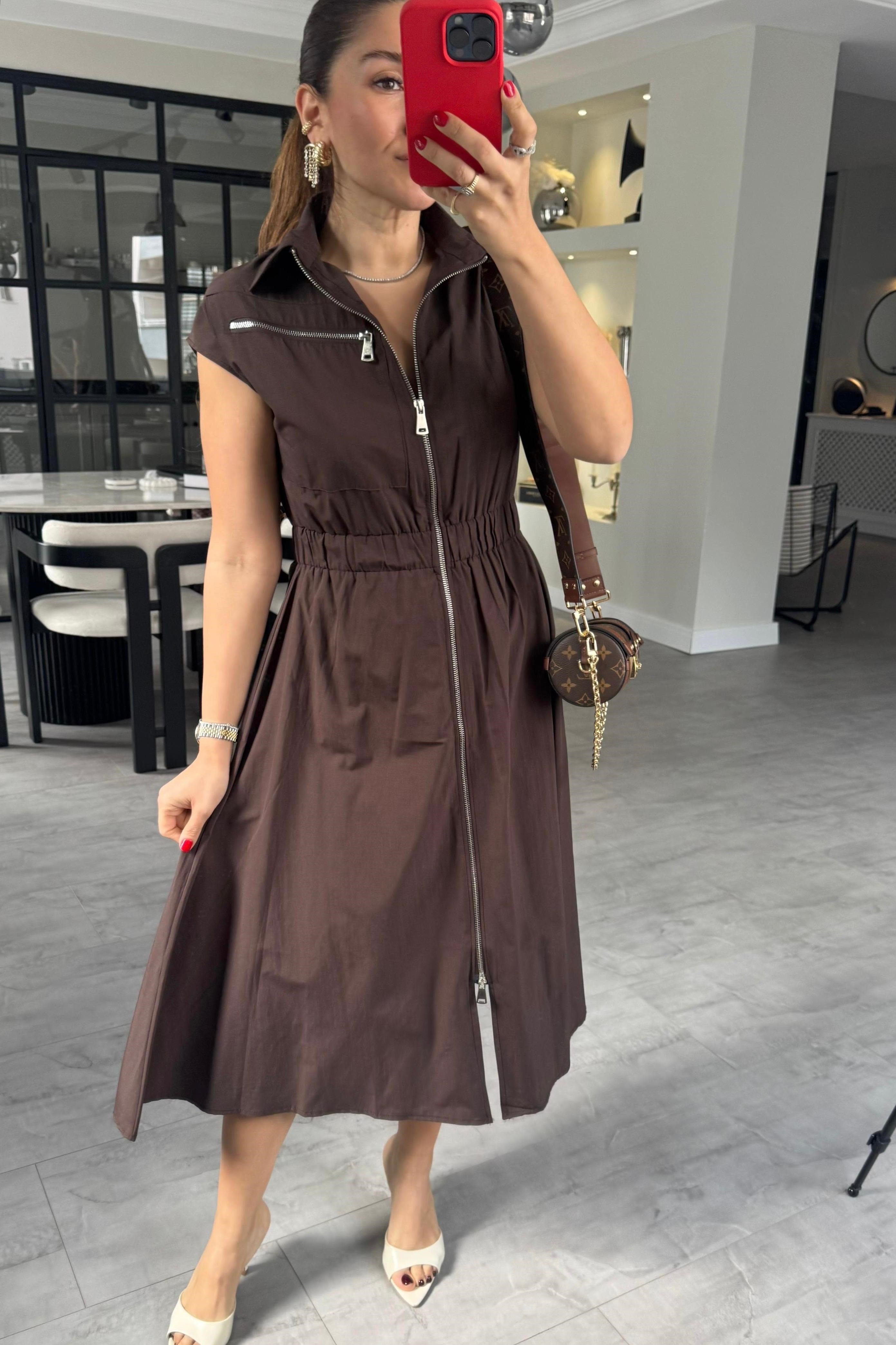 ÖNDEN FERMUARLI GÖMLEK ELBİSE/7272