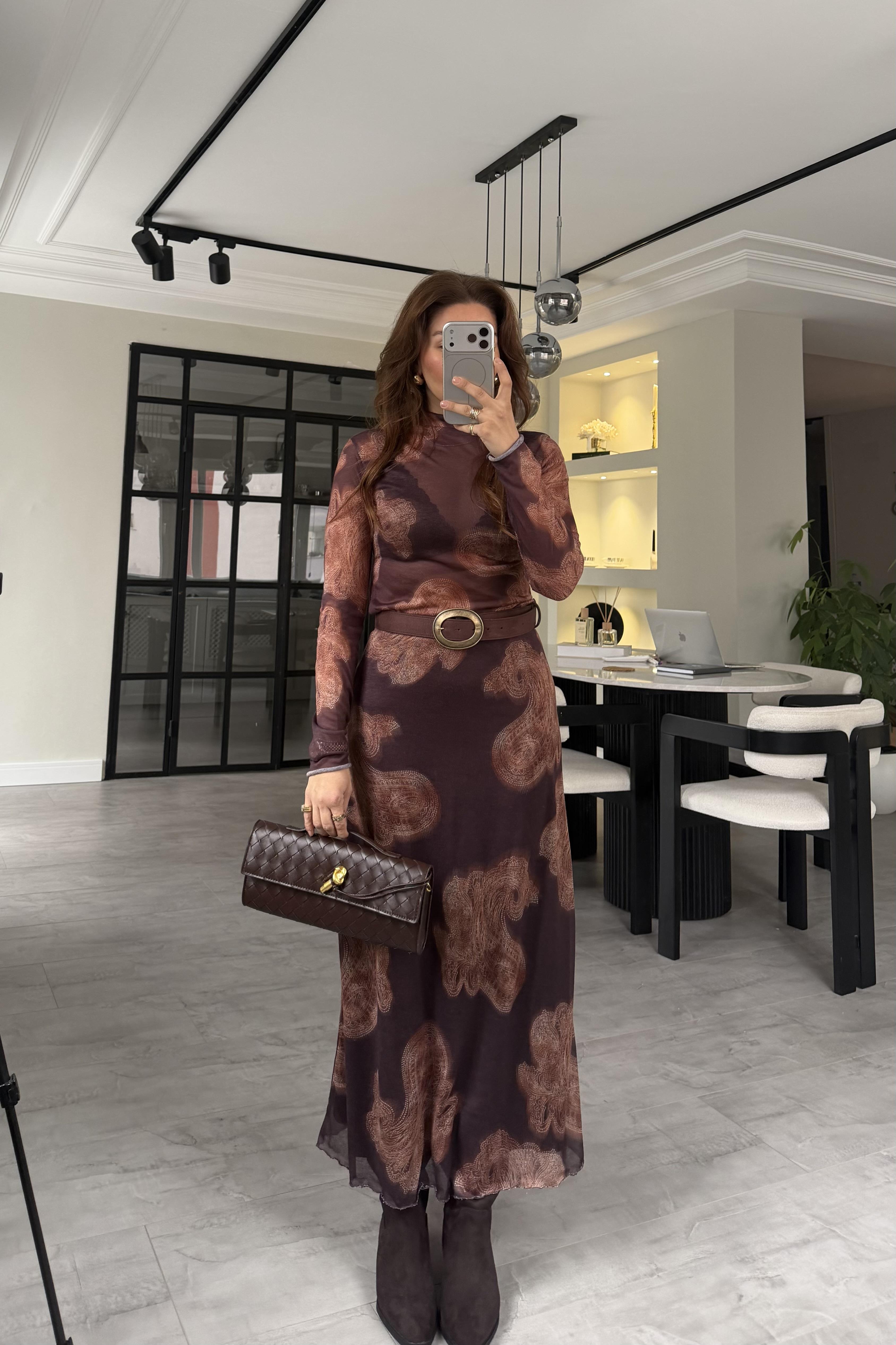 DESENLİ BELİ LASTİKLİ MAKSİ ETEK/10588