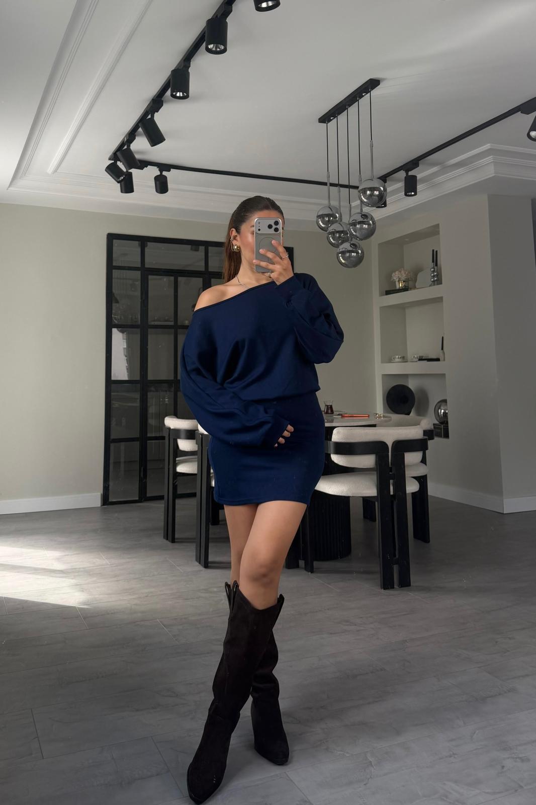 KAYIK YAKA MODAL MİNİ ELBİSE/K178