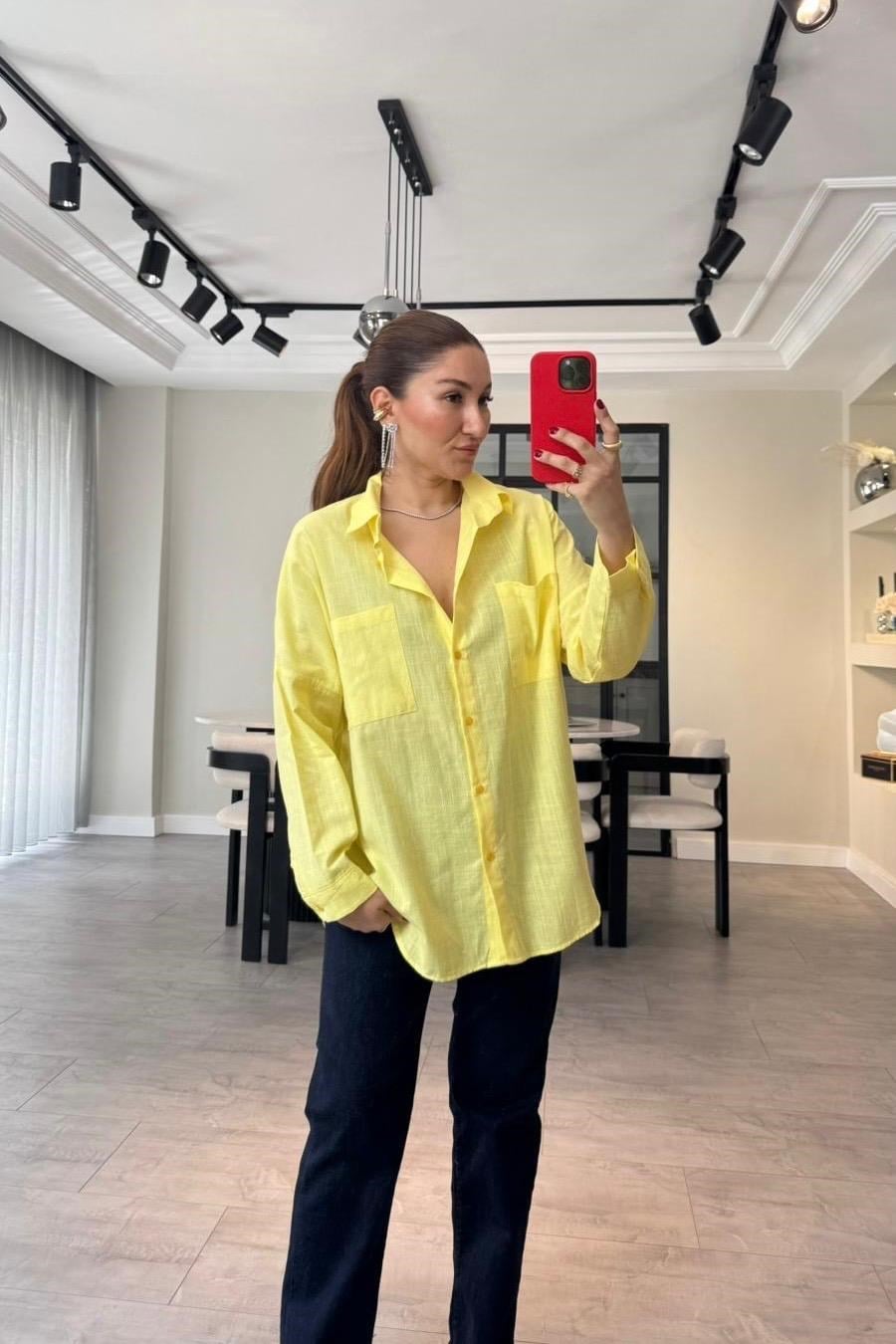 FLAMLI KETEN OVERSİZE GÖMLEK/Y139