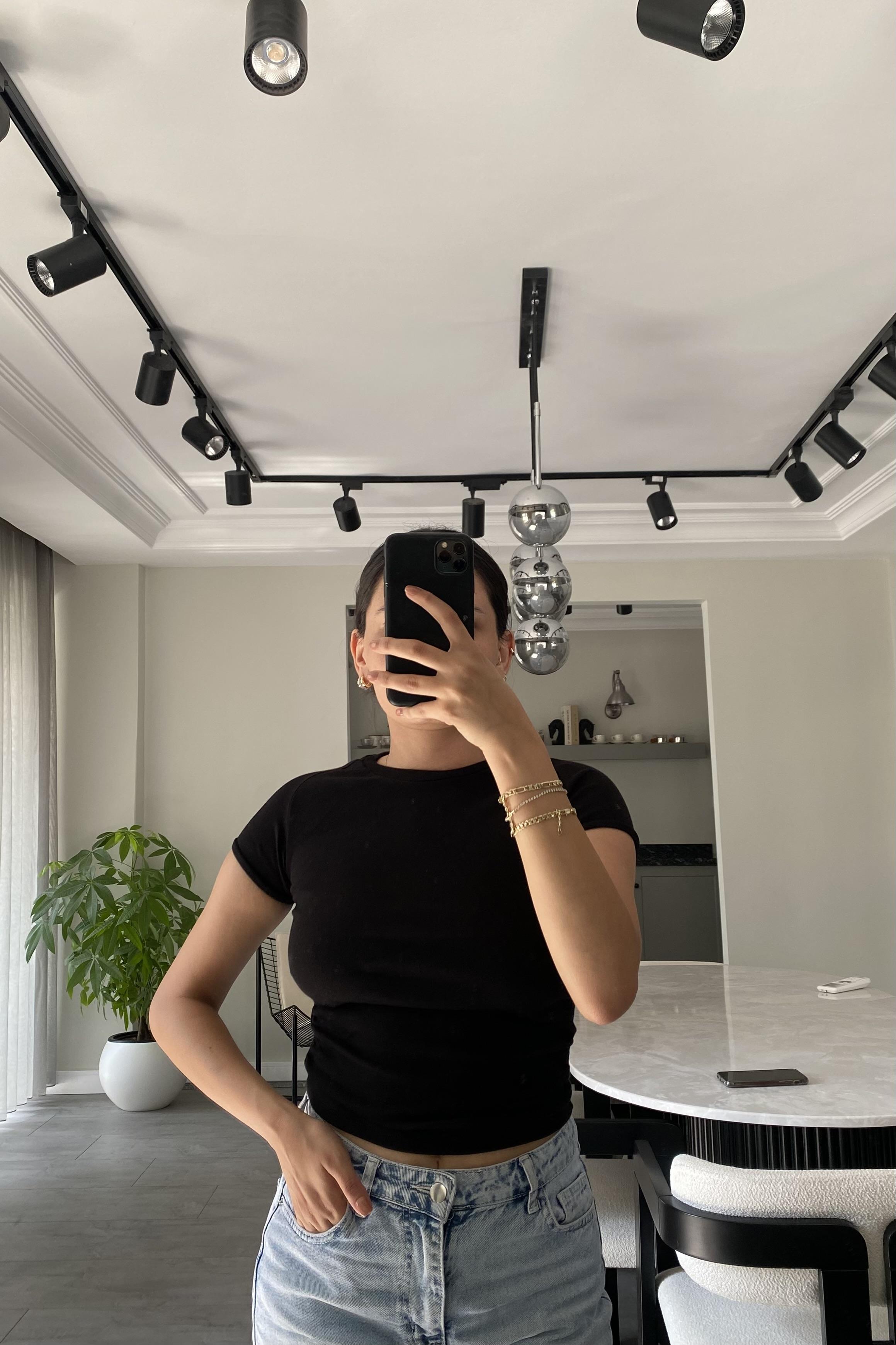 YANI BÜZGÜLÜ DÜŞÜK KOL T-SHİRT/3664