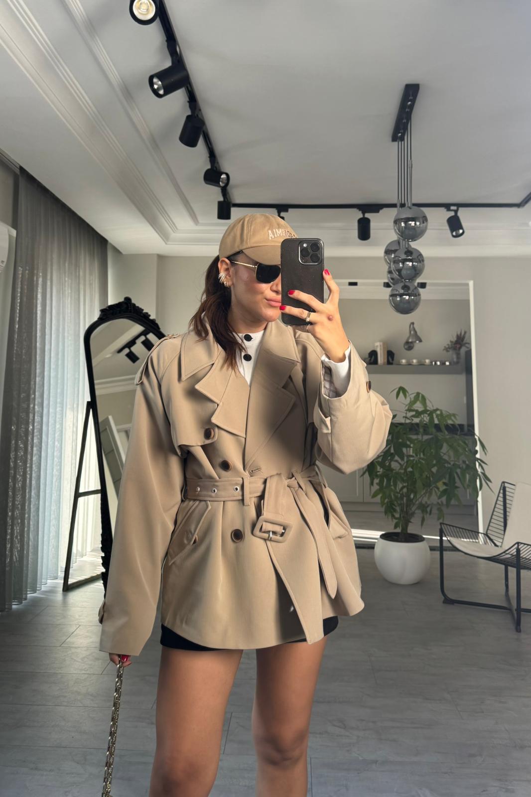 ARA YAKALI KEMERLİ TRENÇ/9587