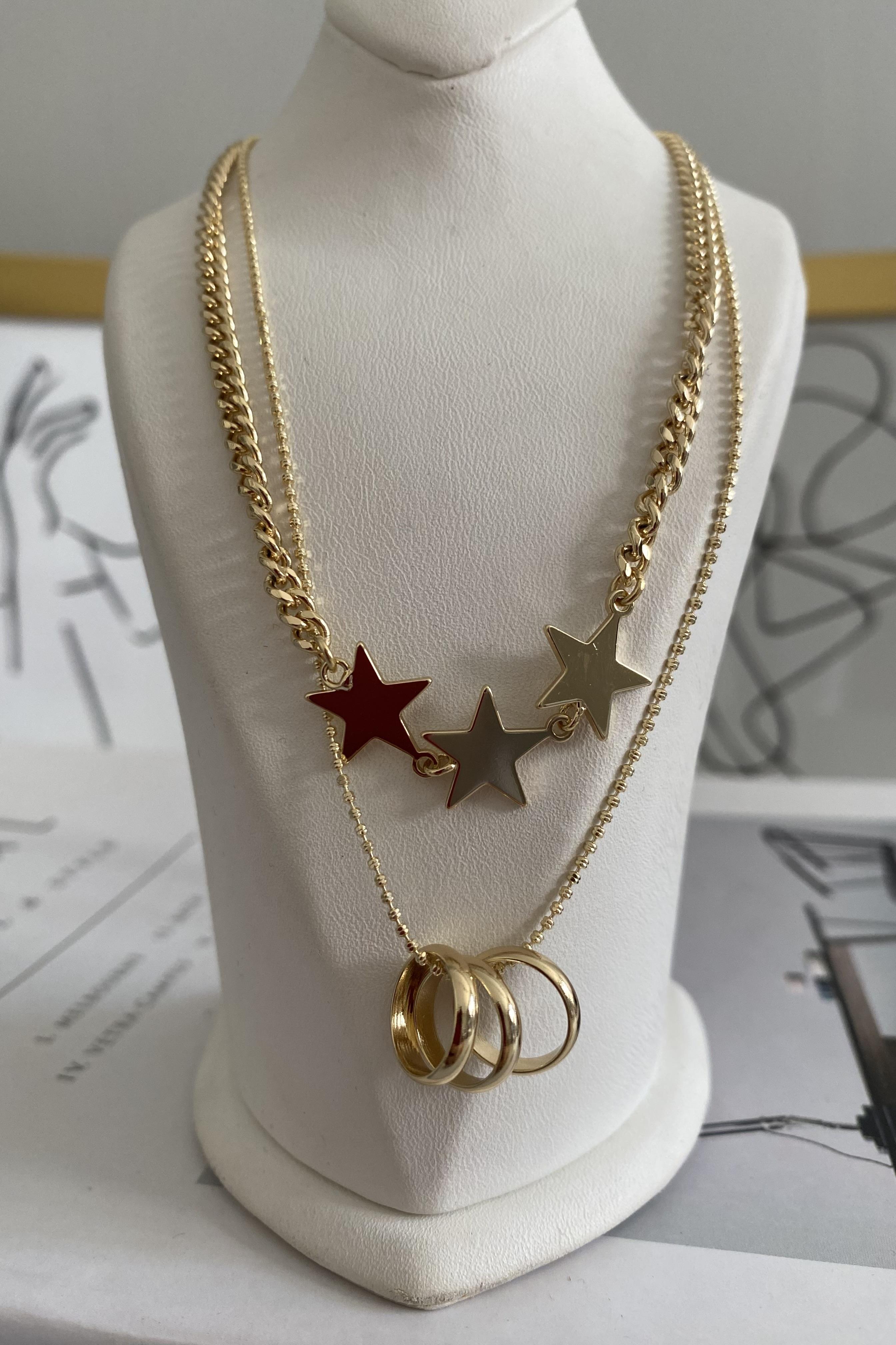 YILDIZ HALKALI İKİLİ KOLYE