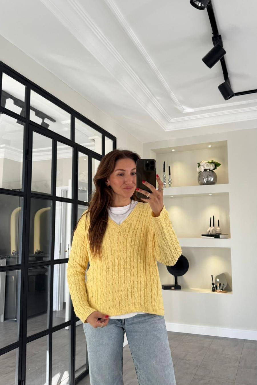 V YAKA SAÇ ÖRGÜ KAZAK/24189