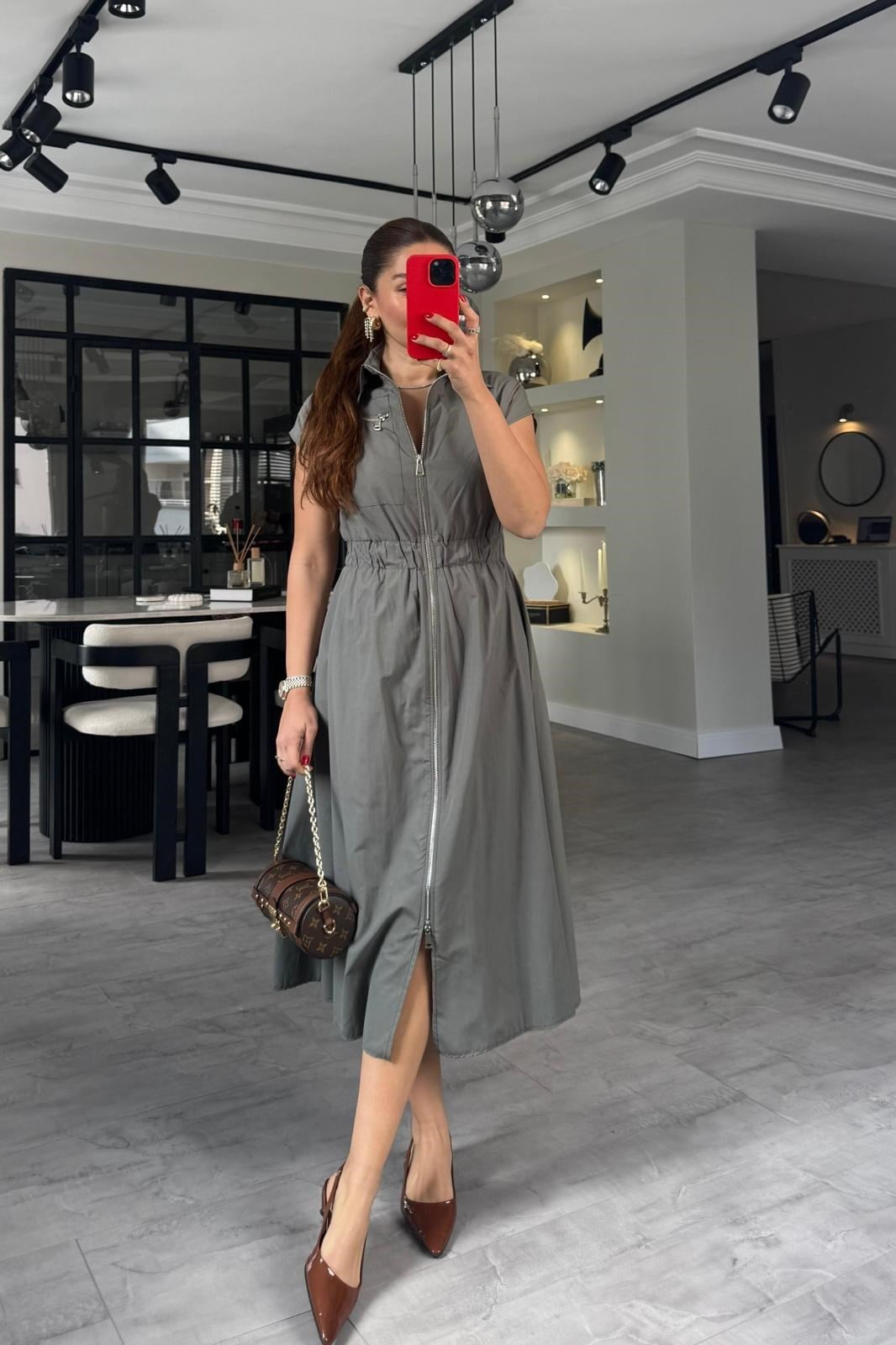 ÖNDEN FERMUARLI GÖMLEK ELBİSE/7272