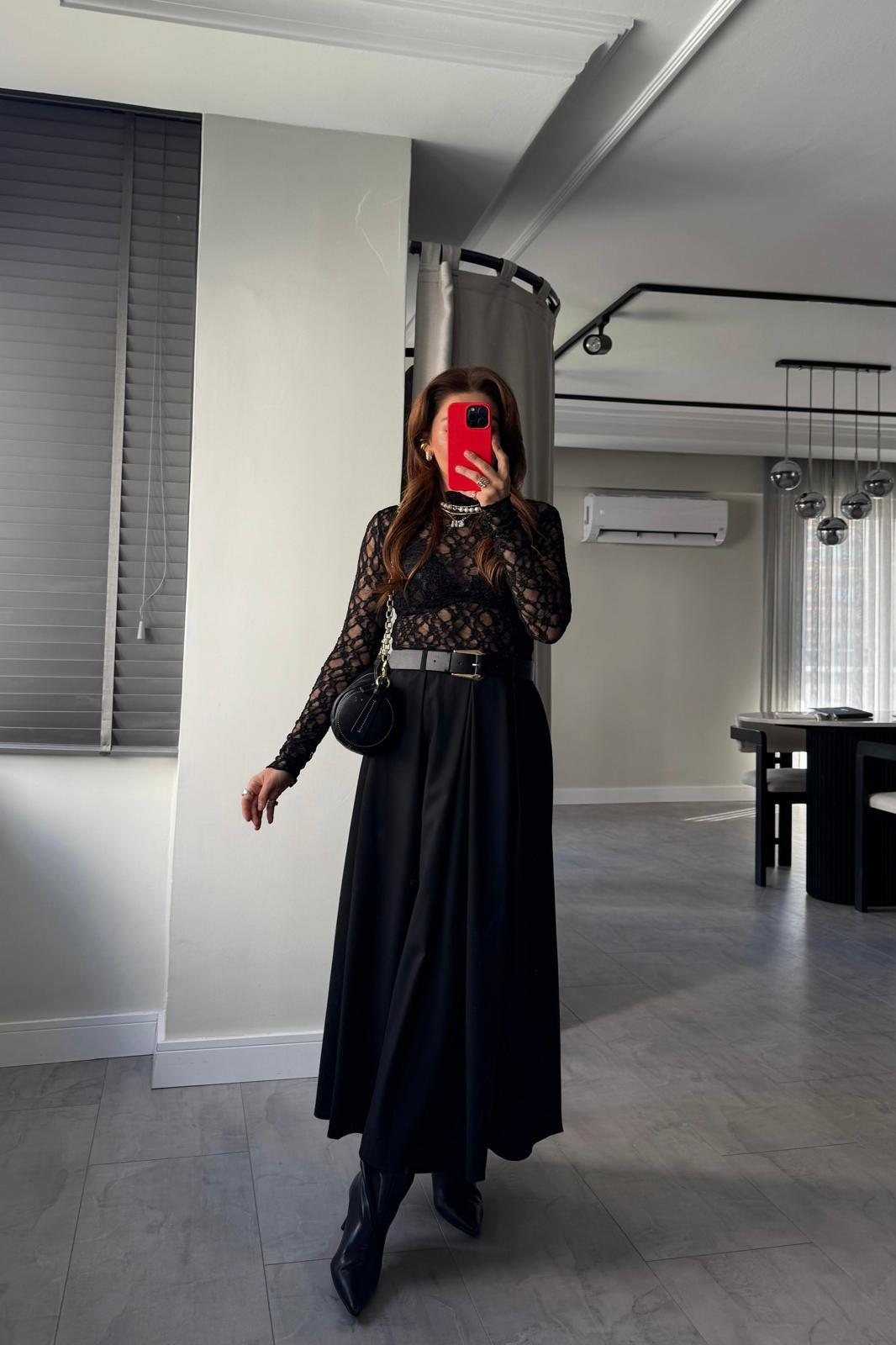 POLİVİSKON KEMERLİ MAKSİ ETEK/3360