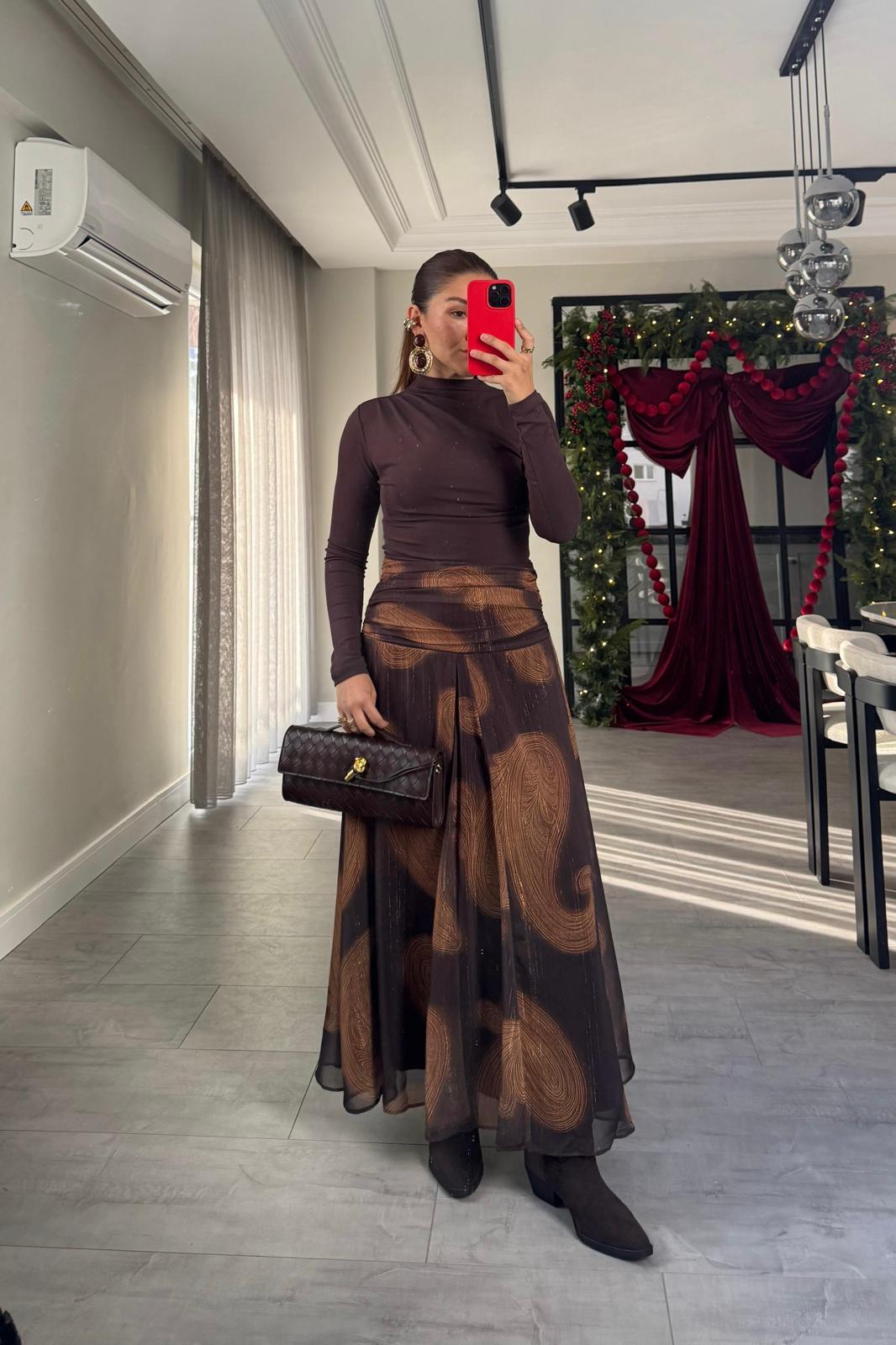 SİMLİ DRAPE DETAY ŞİFON ETEK