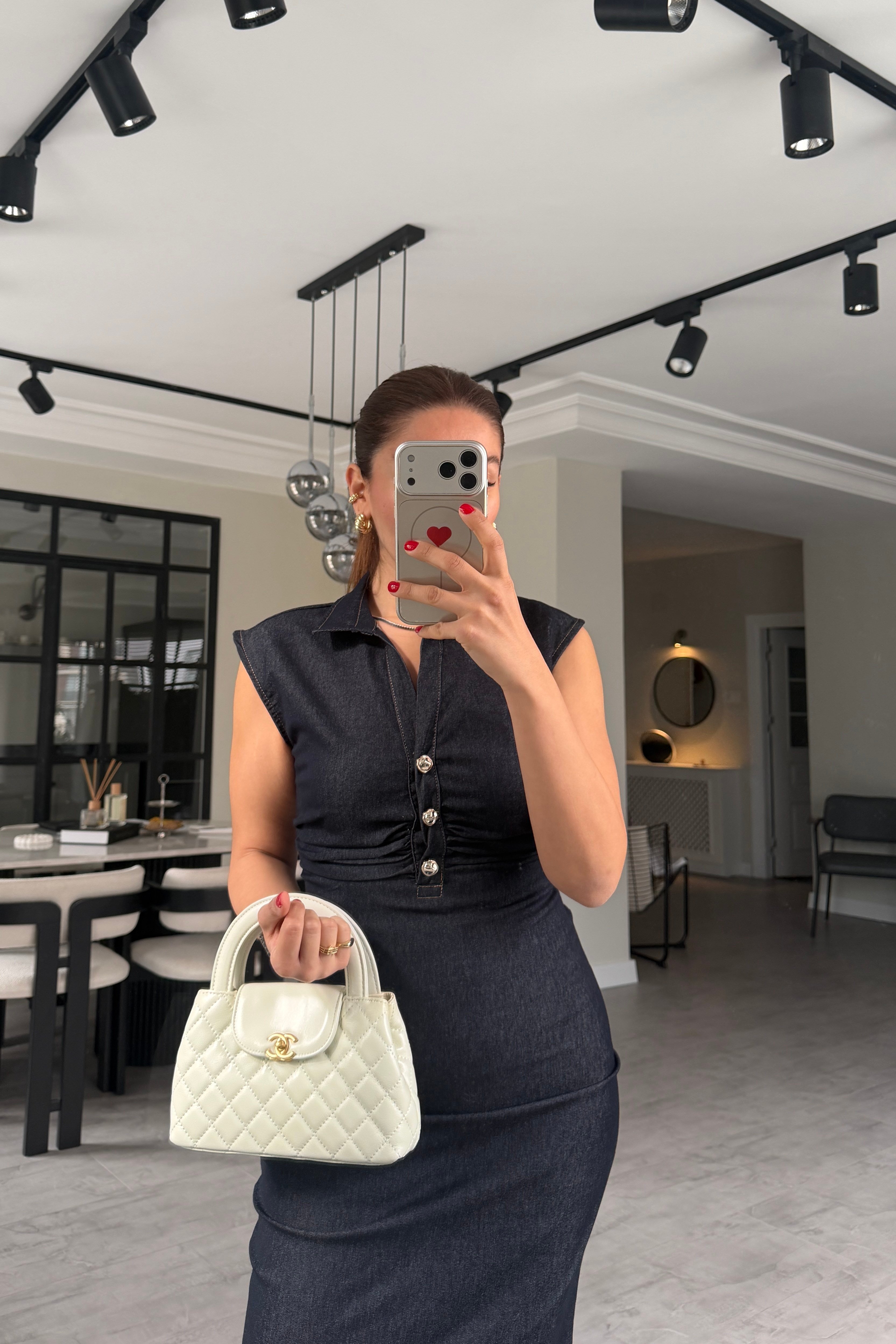 GÖMLEK YAKA KOLSUZ DENİM ELBİSE/0948