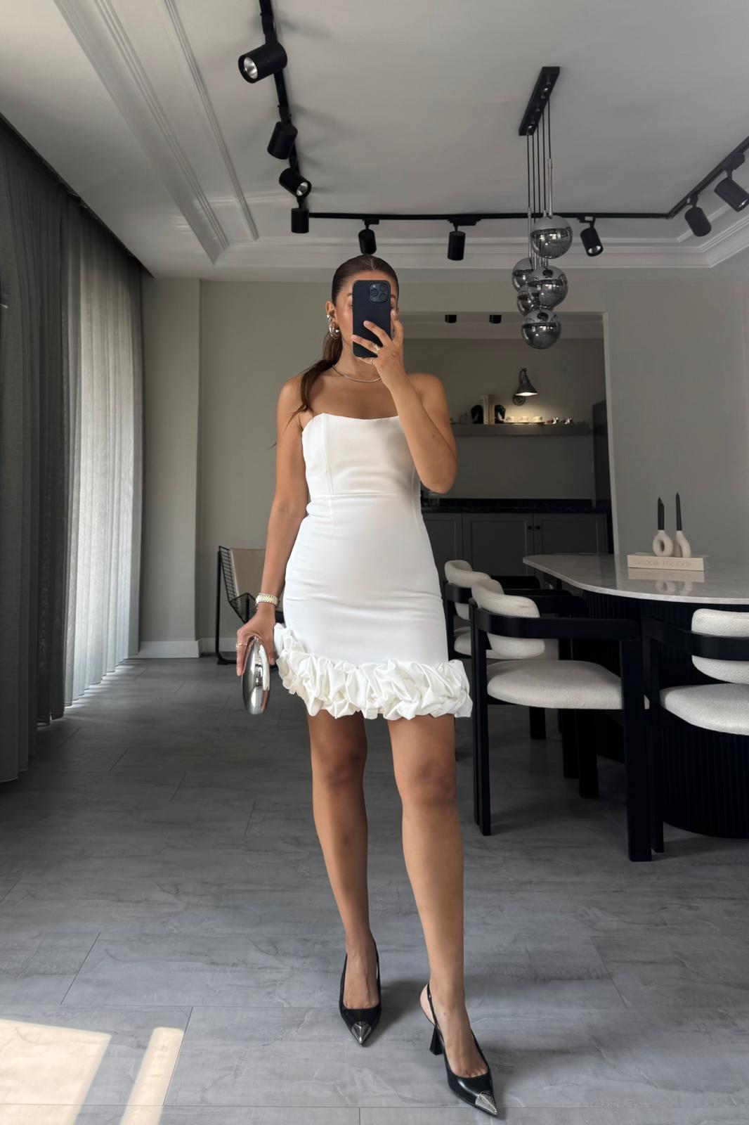 ETEK UCU MODELLİ STRAPLEZ PRENSES ELBİSE/1094