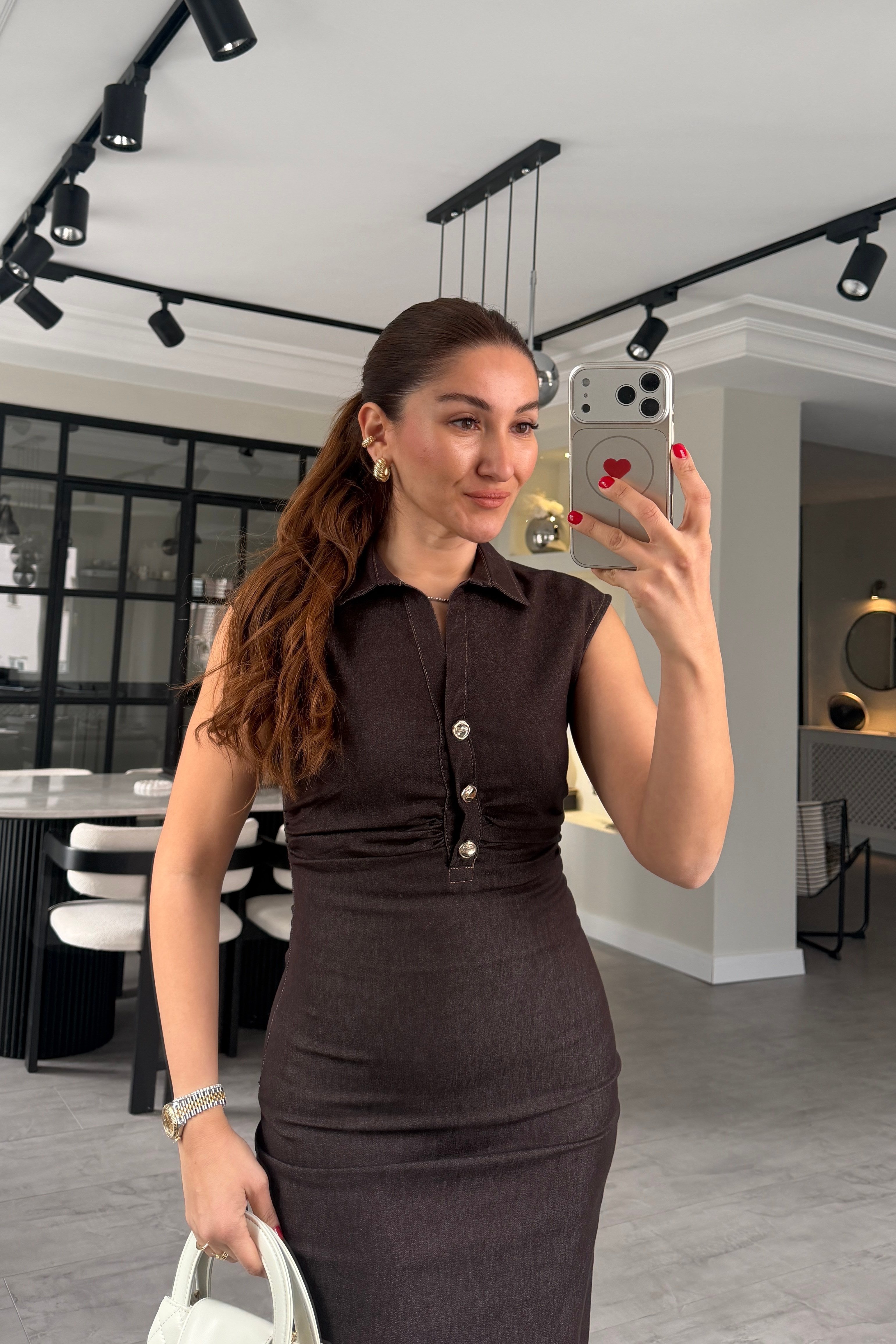 GÖMLEK YAKA KOLSUZ DENİM ELBİSE/0948