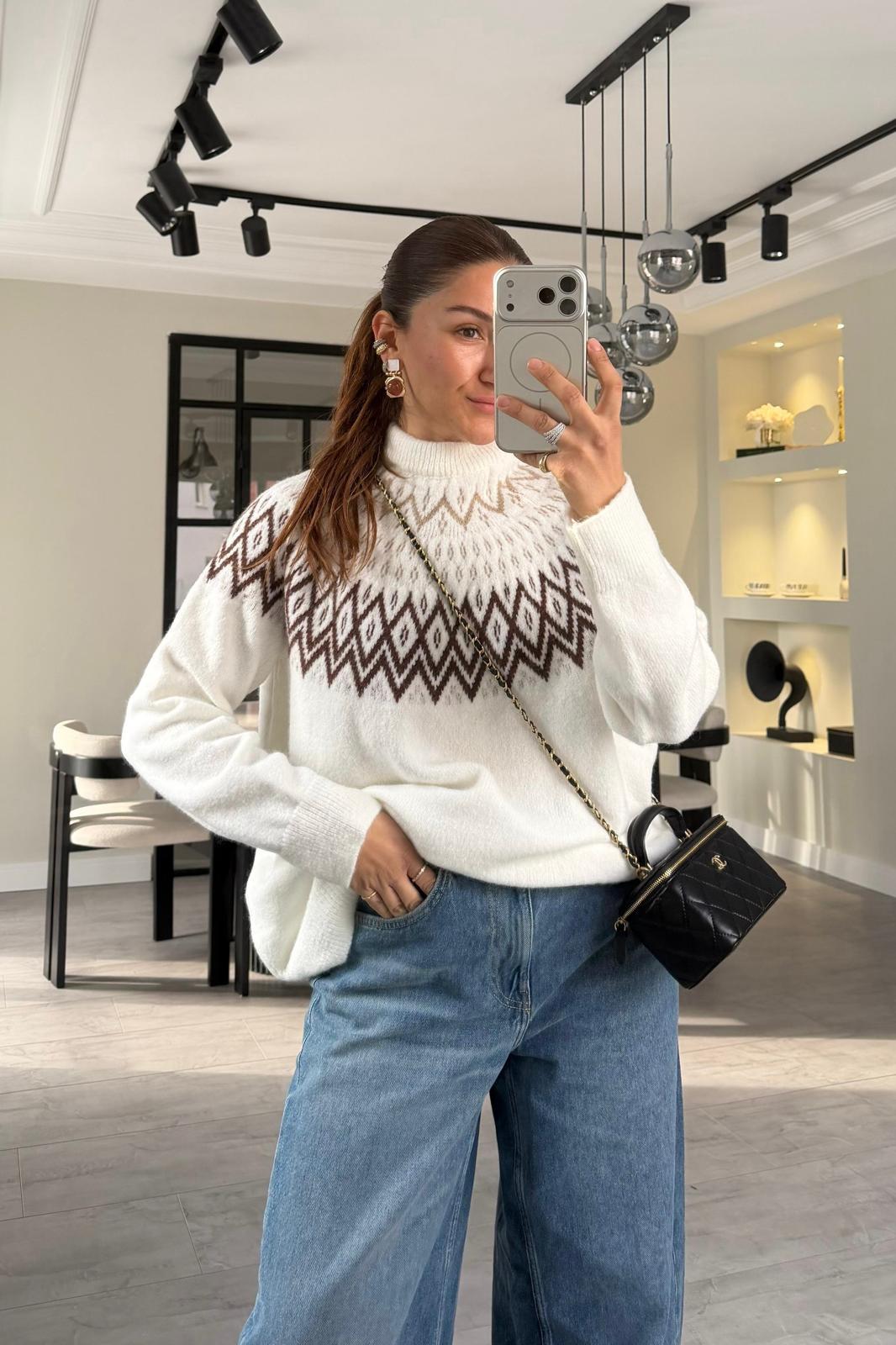 DİK YAKA BAKLAVA DESEN KAZAK/1187