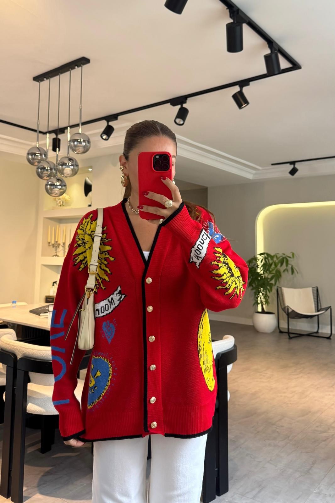 GÜNEŞ DESENLİ OVERSİZE HIRKA/1088