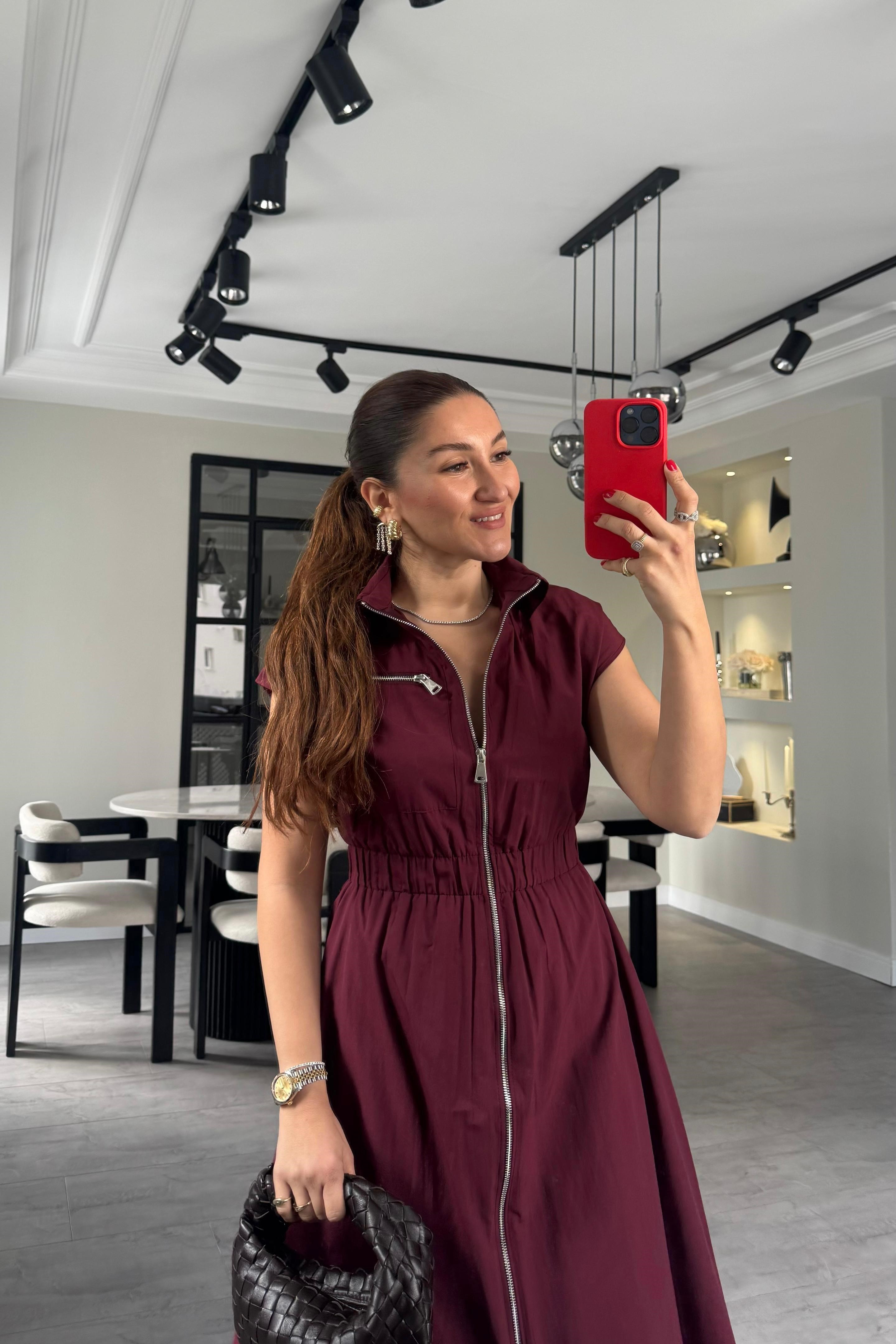 ÖNDEN FERMUARLI GÖMLEK ELBİSE/7272