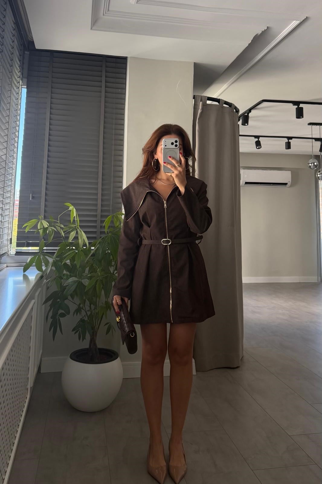 GOLD FERMUARLI MADONNA YAKA MİNİ ELBİSE/7790