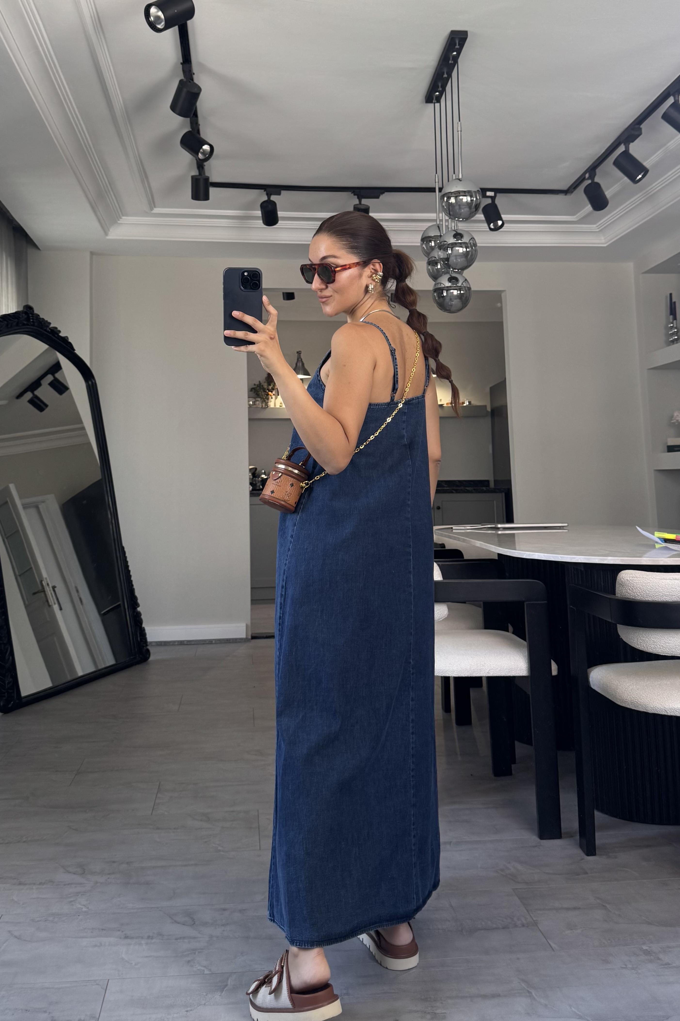 İP ASKILI DENİM ELBİSE/0091