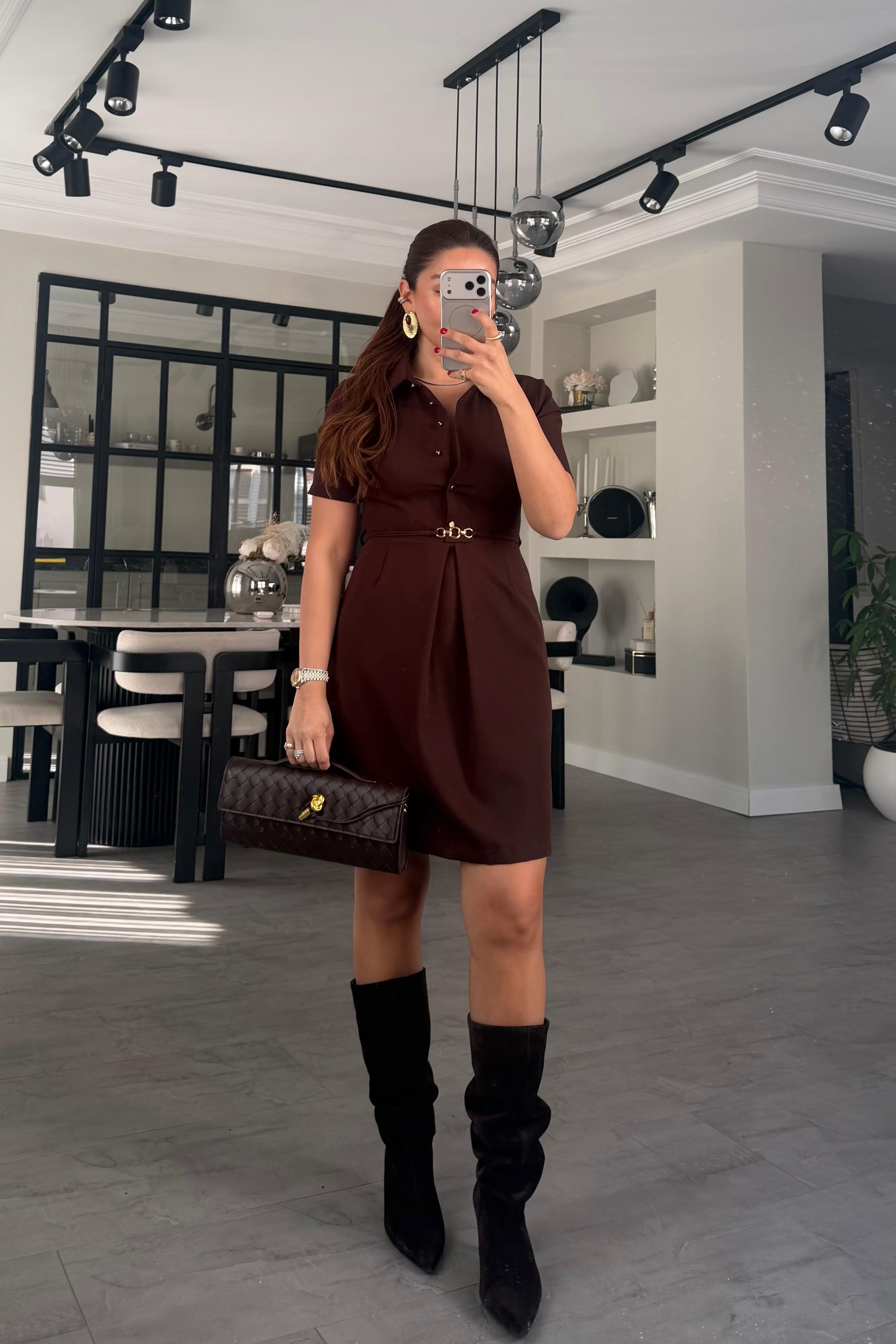 KEMERLİ KISAKOL GÖMLEK ELBİSE/10689