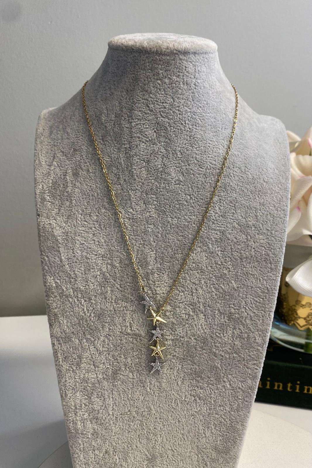 ÇİFT RENKLİ YILDIZLI Y ÇELİK KOLYE