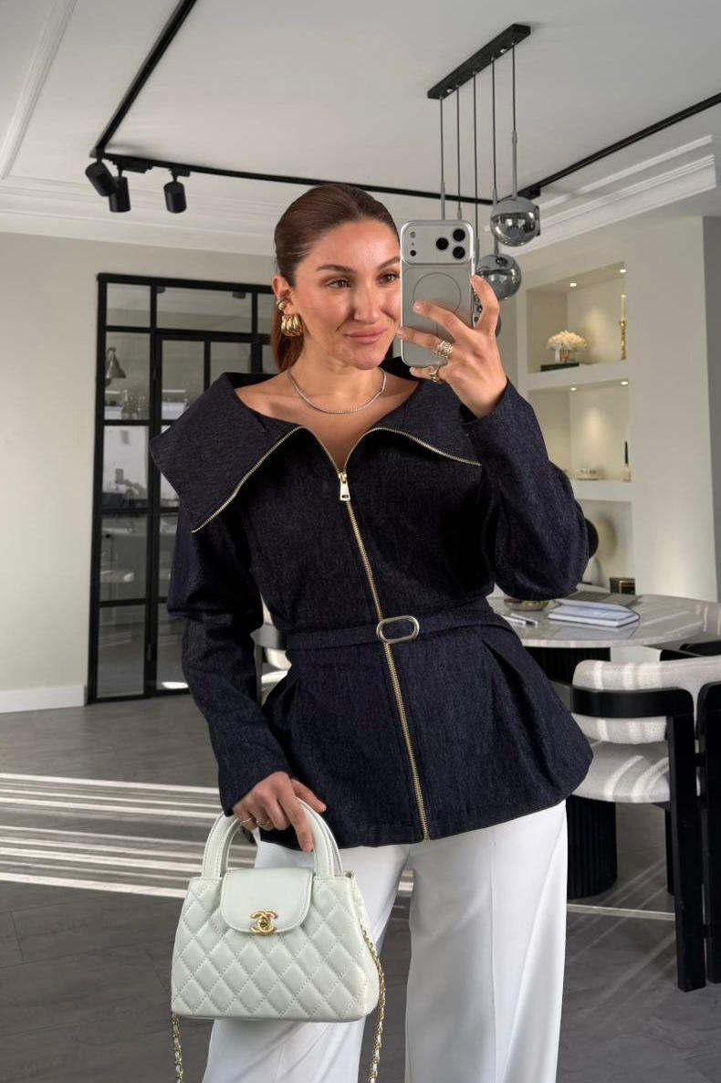 MADONNA YAKA KEMERLİ DENİM GÖMLEK/7729