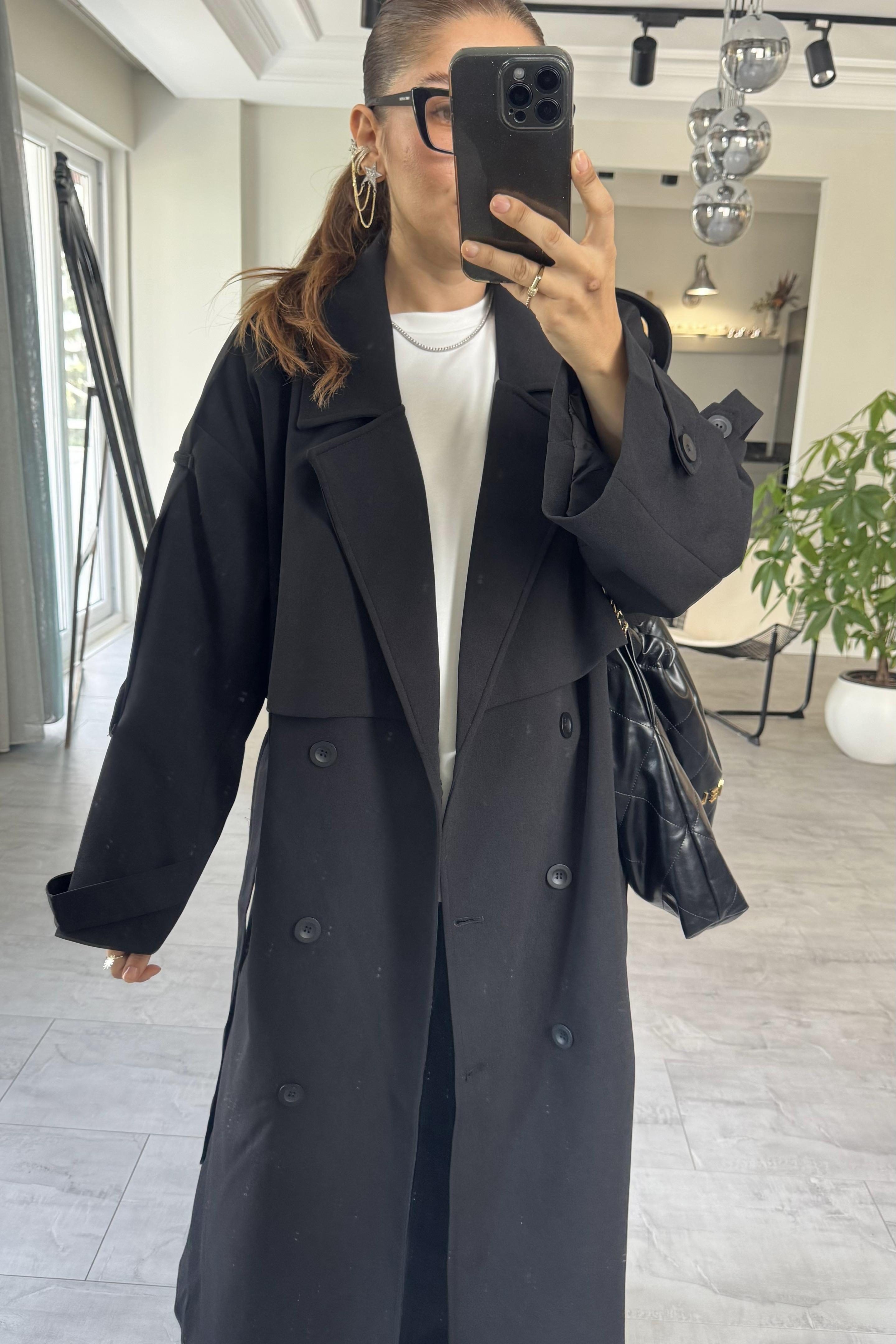 V YAKA KUŞAKLI TRENÇKOT/9581