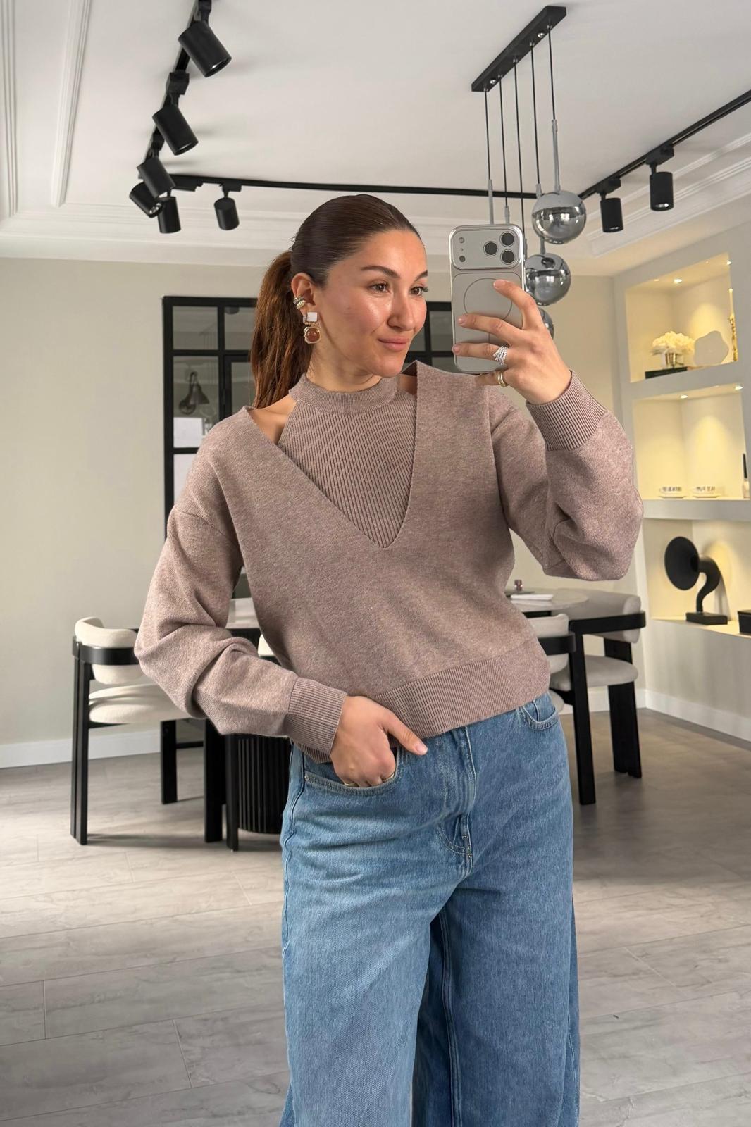 KENDİNDEN ATLETLİ V YAKA KAZAK/1206