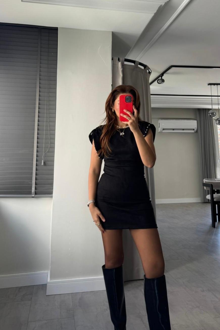 SIRT DEKOLTELİ MİNİ SÜET ELBİSE