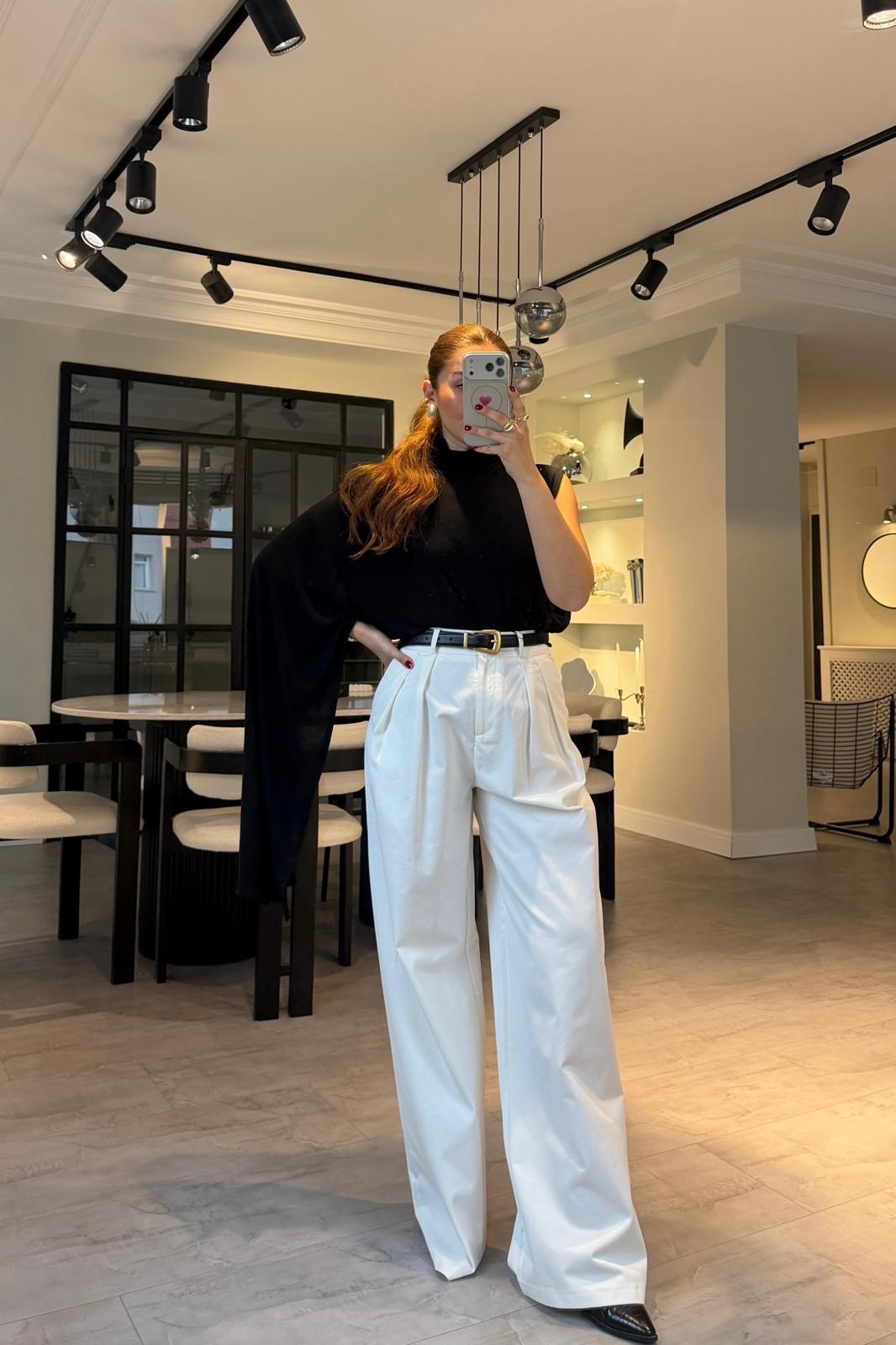 BEL KISMI DÜĞMELİ GABARDİN PALAZZO PANTOLON/1609