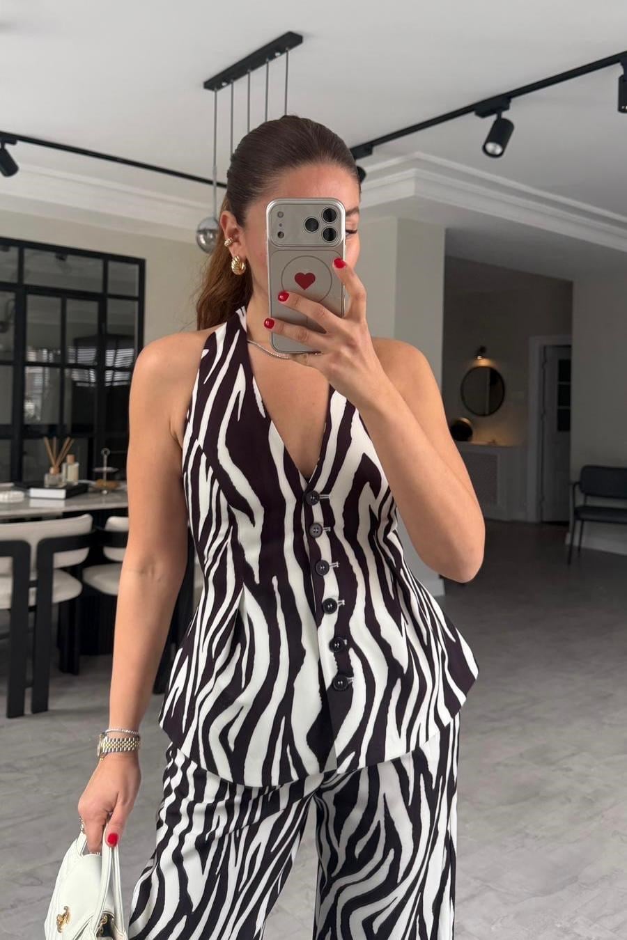 BOYUNDAN BAĞLAMALI ZEBRA DESENLİ BLUZ/1635