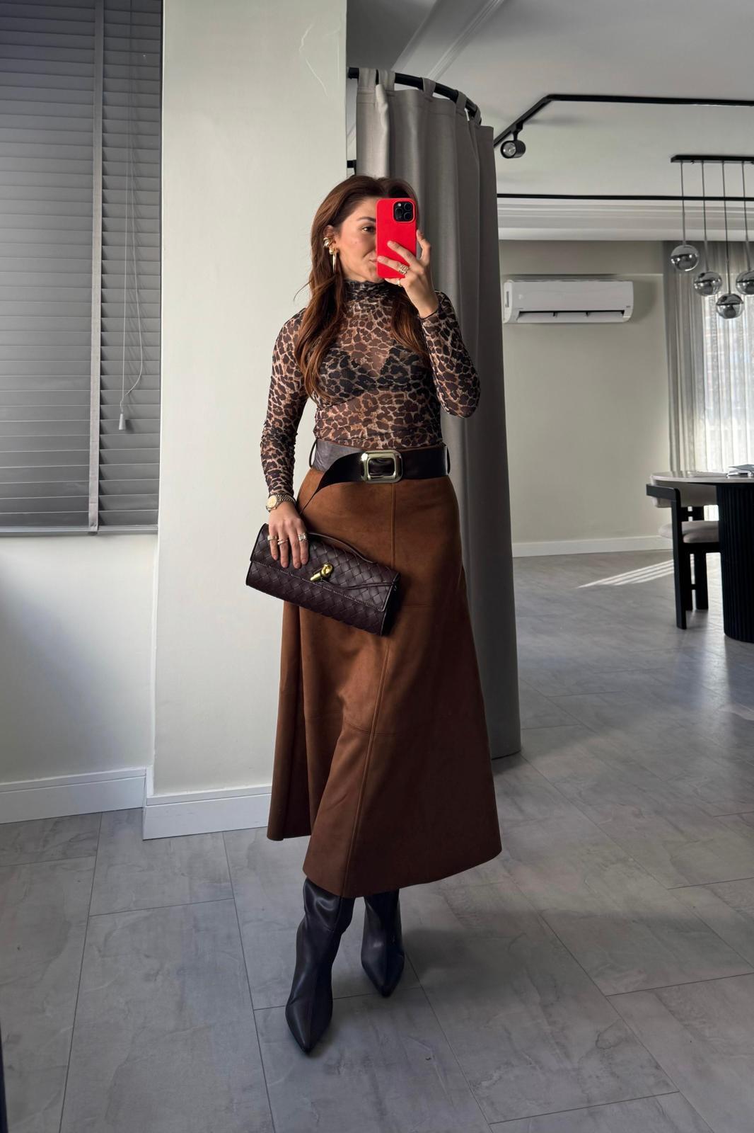 KEMERLİ SÜET ÇAN ETEK/7666