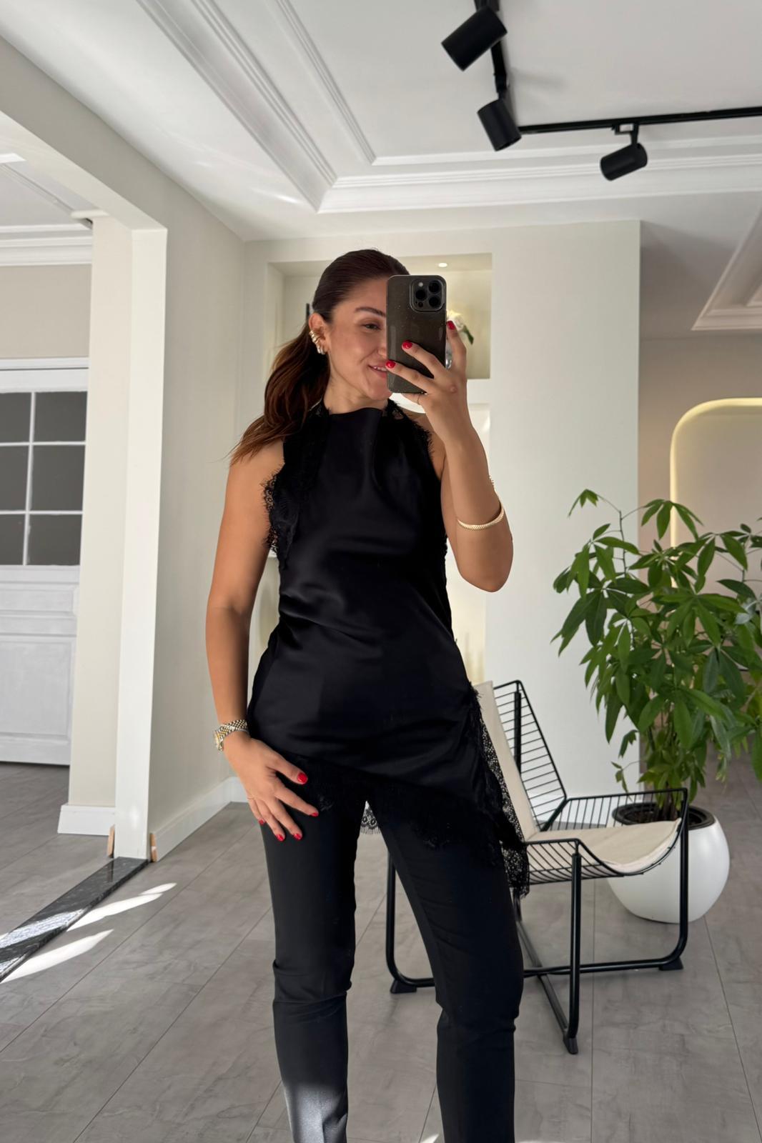 VEREV KESİM SATEN DANTEL BLUZ/8222