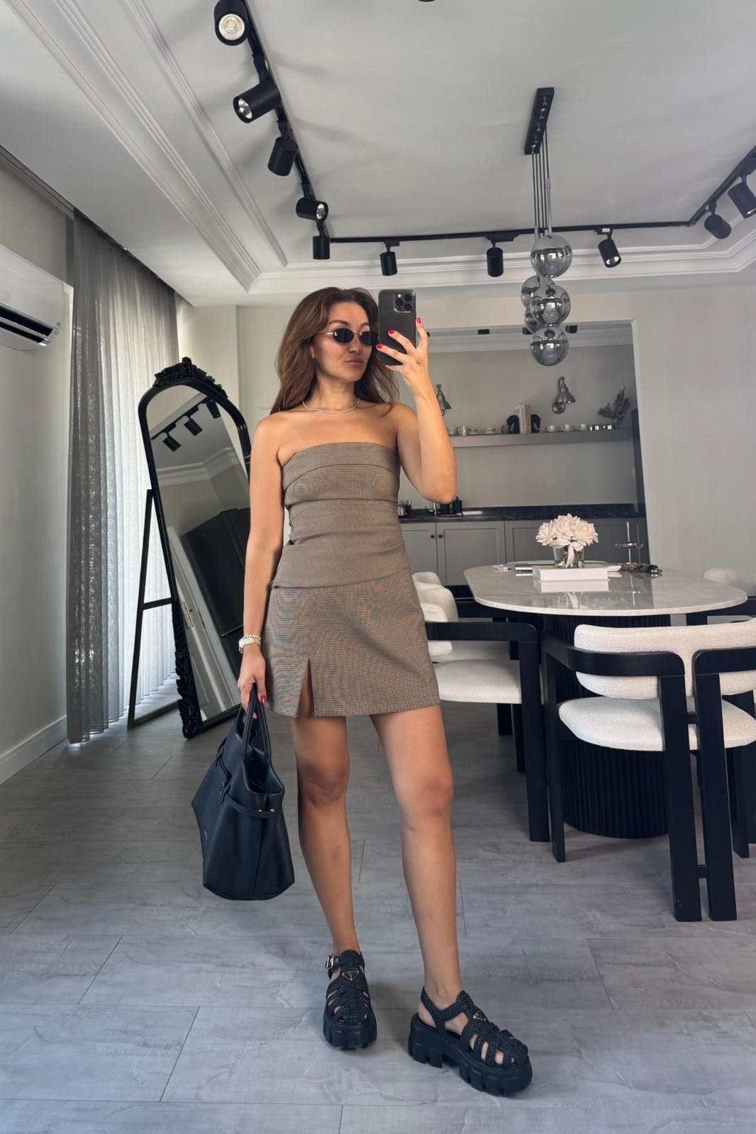 KAZAYAĞI DESENLİ YIRTMAÇLI ŞORT ETEK/250723