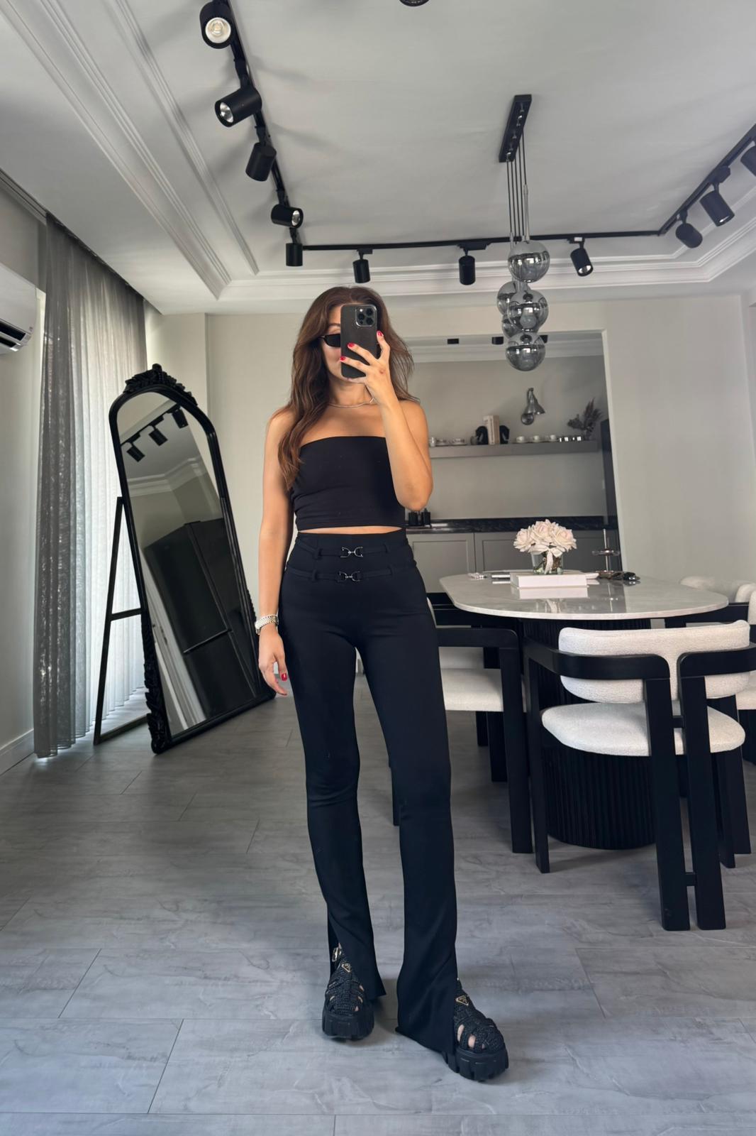 PAÇASI YIRTMAÇLI KEMERLİ ÇELİK PANTOLON/35362