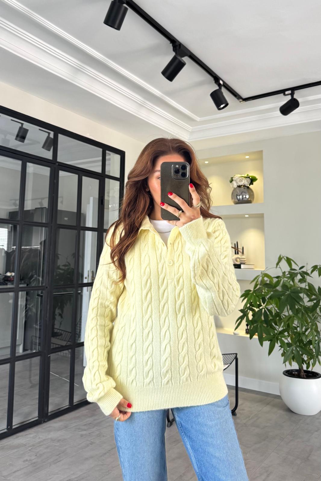 POLO YAKA SAÇ ÖRGÜLÜ KAZAK/10145