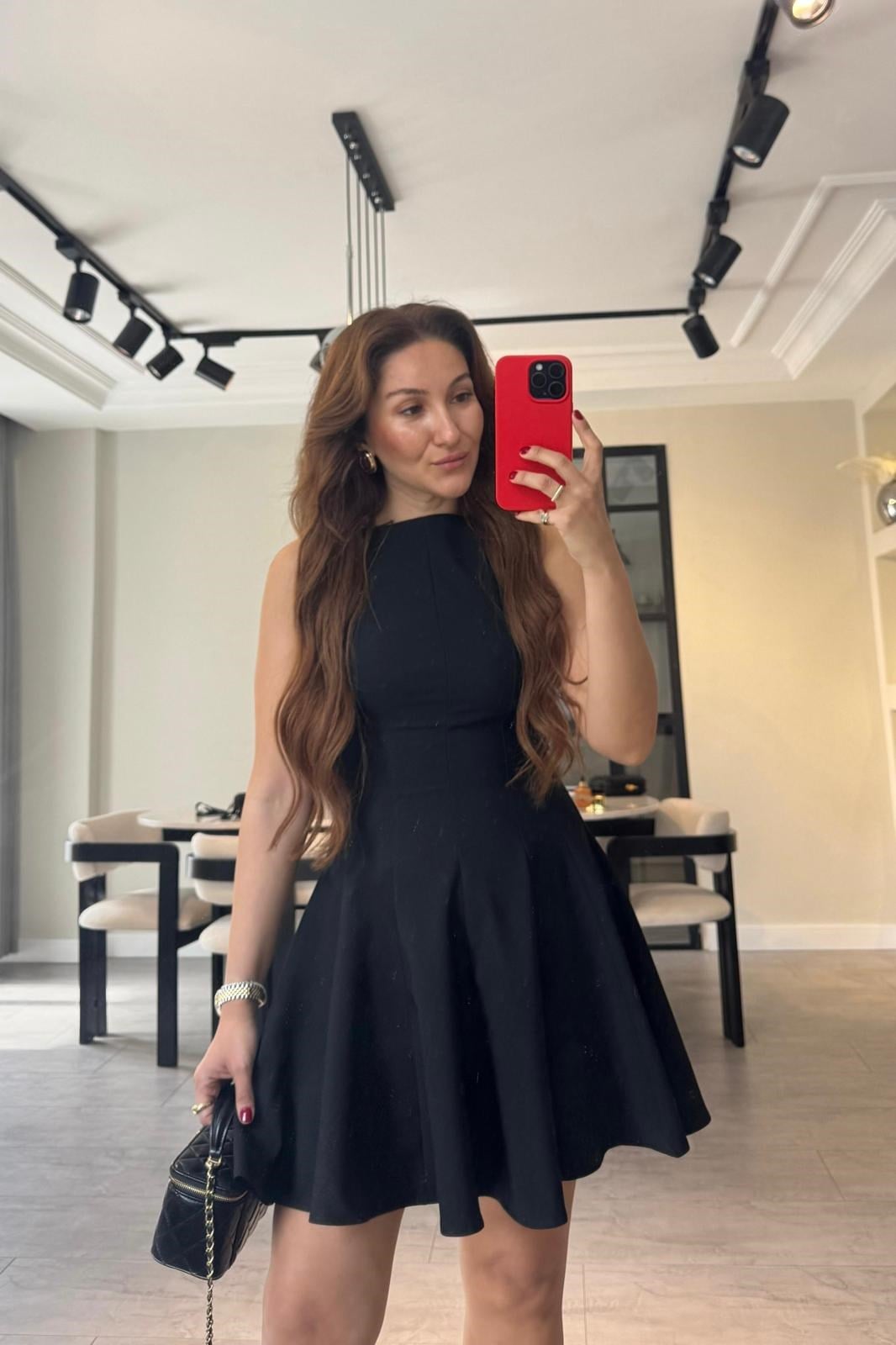 KOLSUZ PARÇALI MİNİ ELBİSE/1319