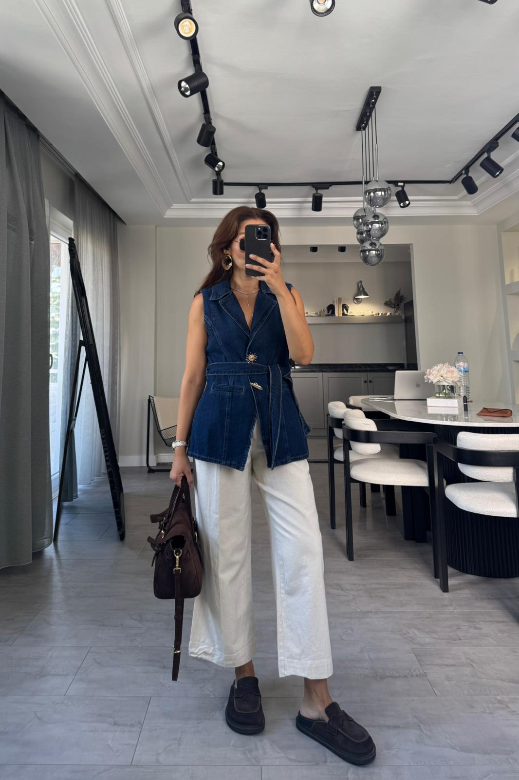 BİLEKTE KETEN PALAZZO PANTOLON