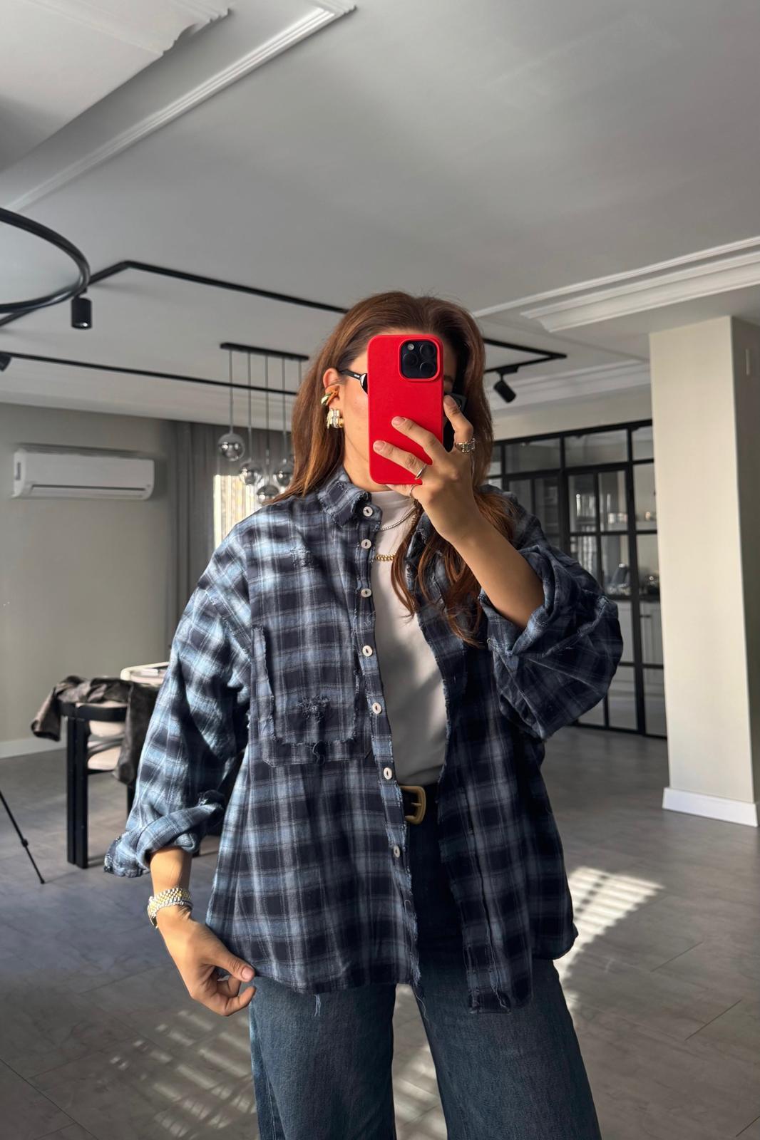 LAZER KESİM ESKİTME GÖMLEK/4995