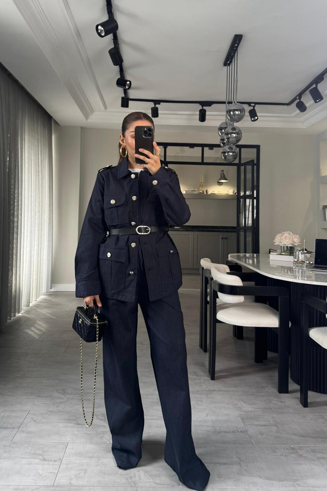 KEMERLİ APOLETLİ DENİM TAKIM/7292