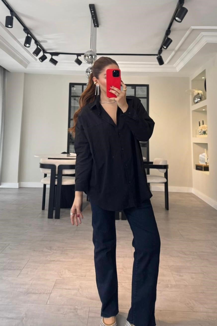 FLAMLI KETEN OVERSİZE GÖMLEK/Y139