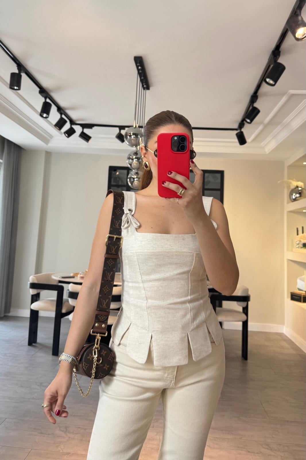 KETEN DİLİMLİ KORSE BLUZ/8456