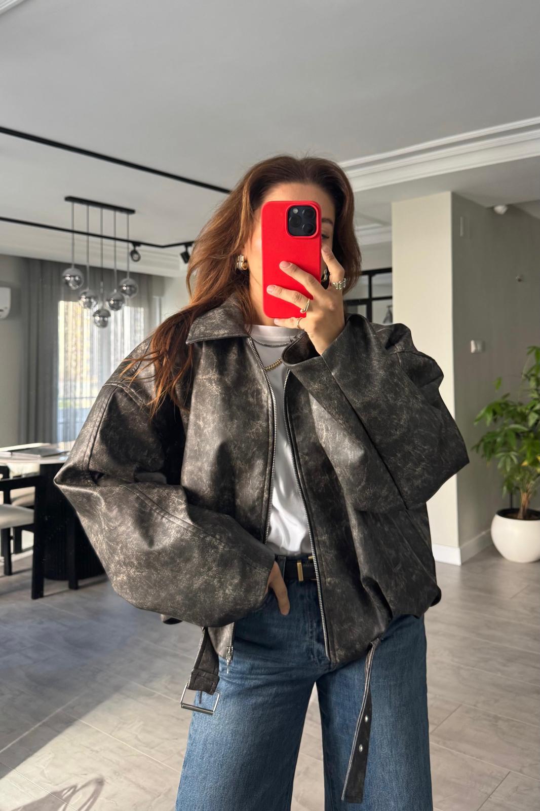 YIKAMALI BOMBER DERİ CEKET/9253