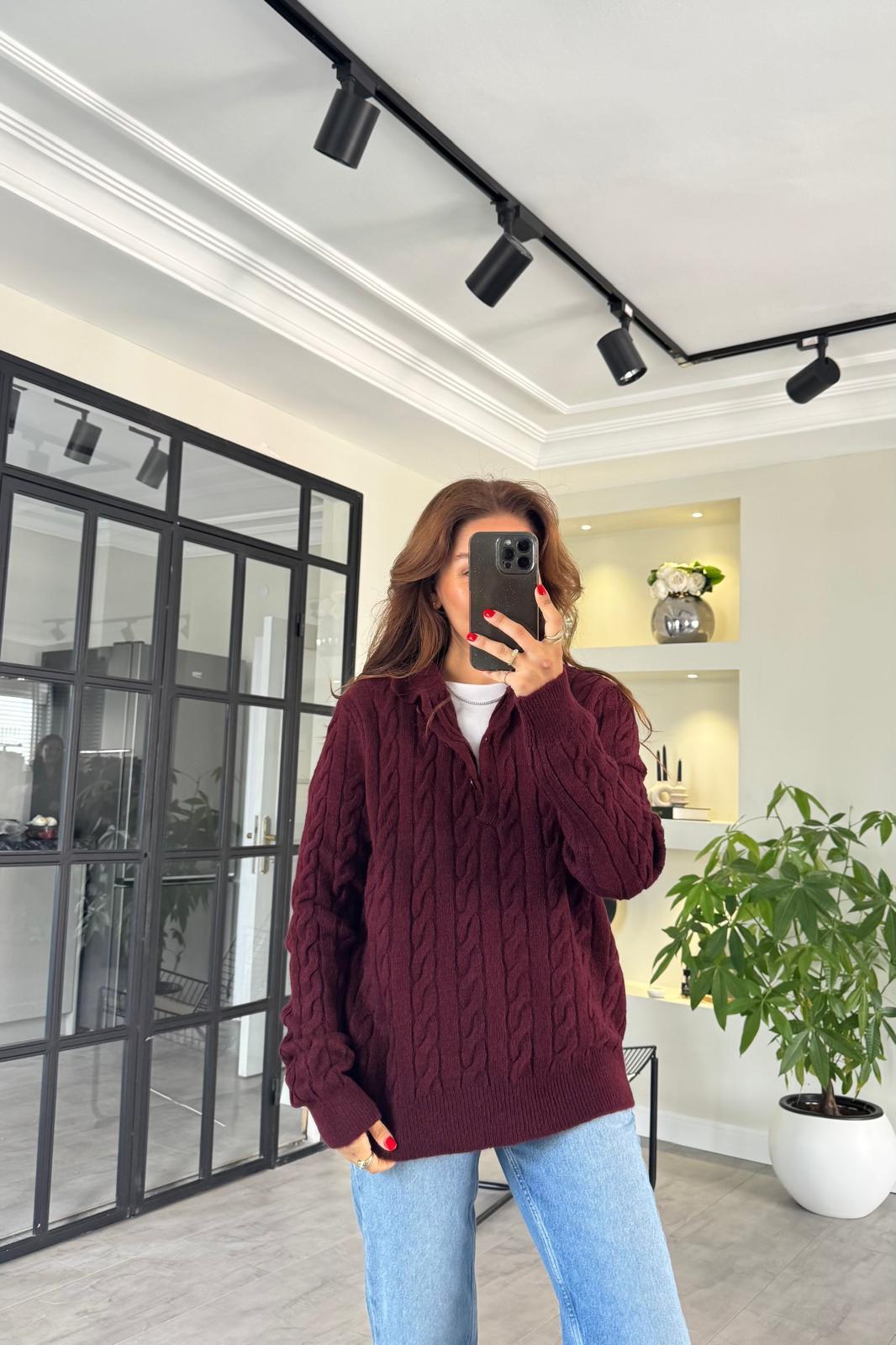 POLO YAKA SAÇ ÖRGÜLÜ KAZAK/10145