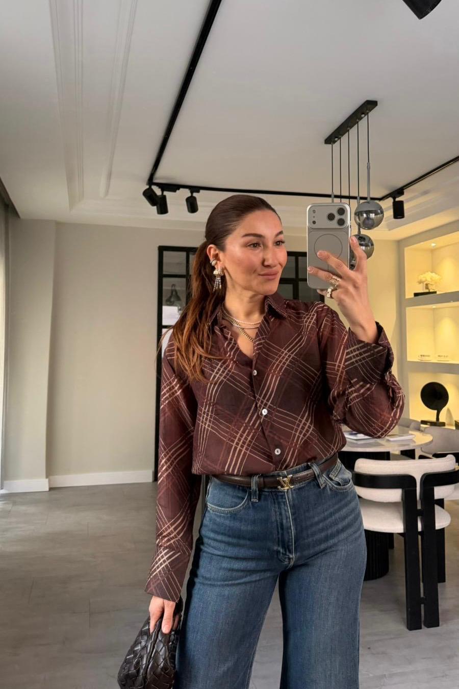 EKOSE DESENLİ TRANSPARAN GÖMLEK/10583