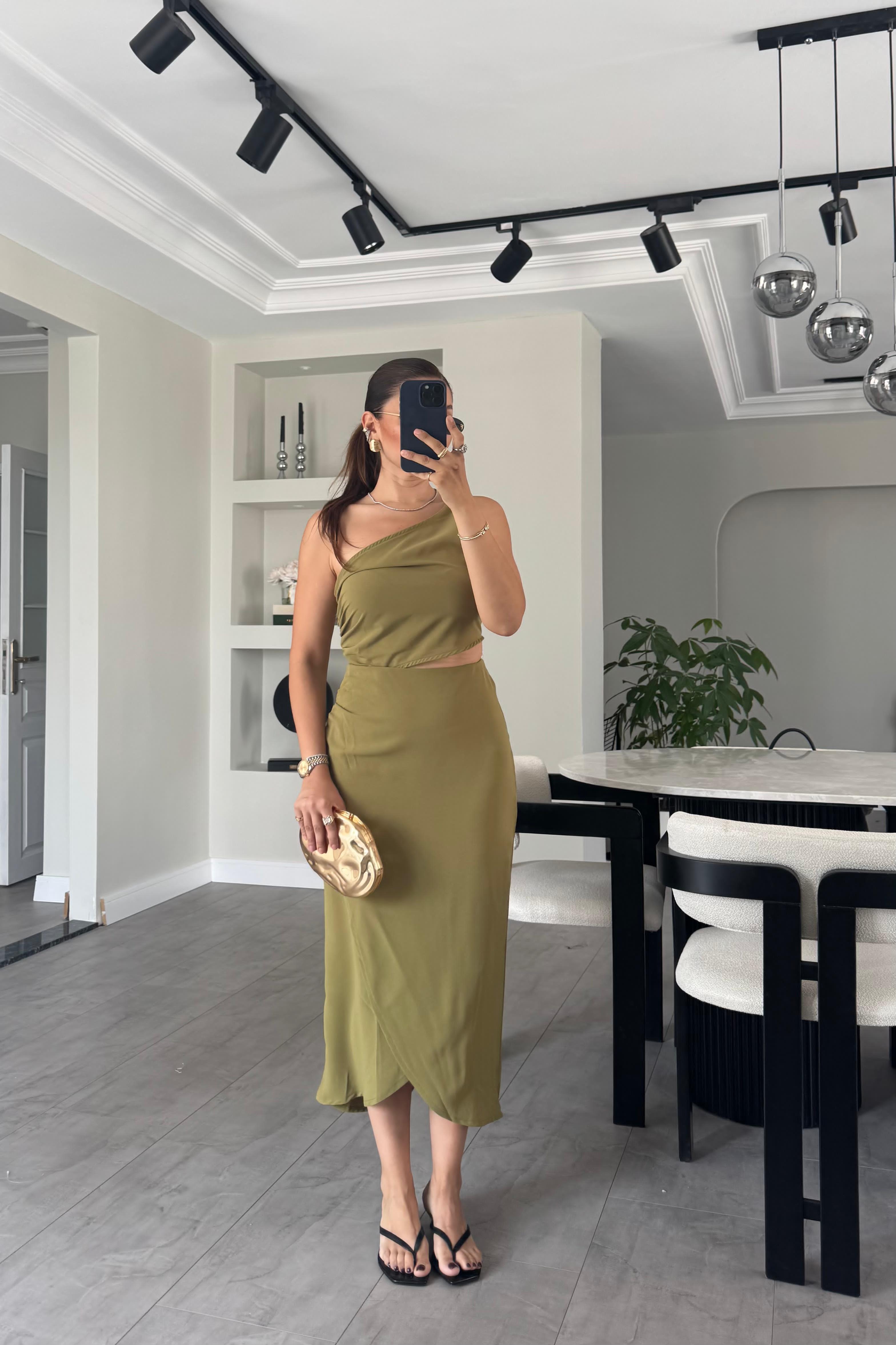 TEK OMUZ PENCERE DETAYLI ELBİSE/36444