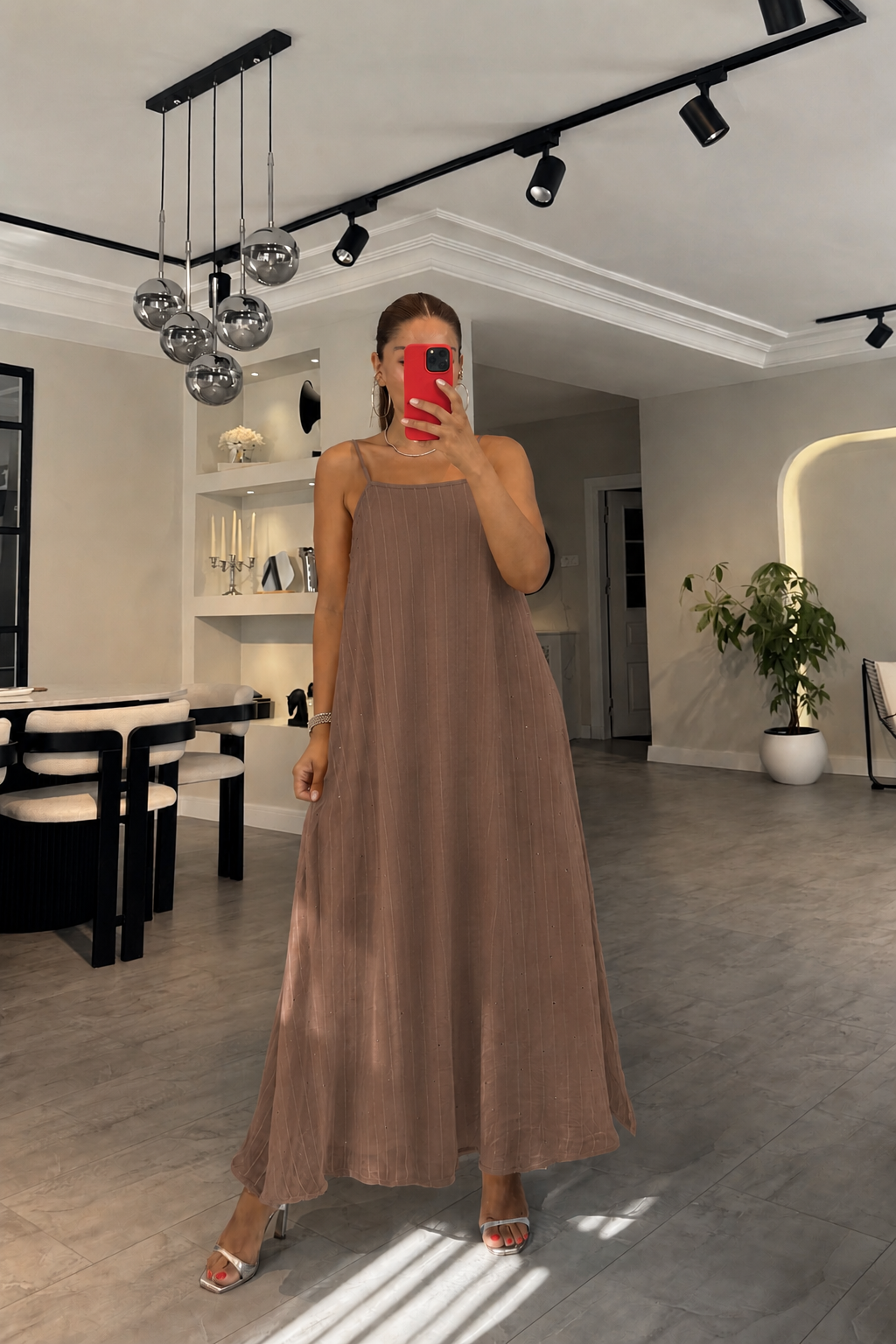 ASANSÖR ASKILI TAŞLI ŞİFON ELBİSE/3440